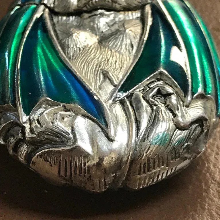 Mid 20th Century Silver Plated and Enameled Bat Matchsafe - 2