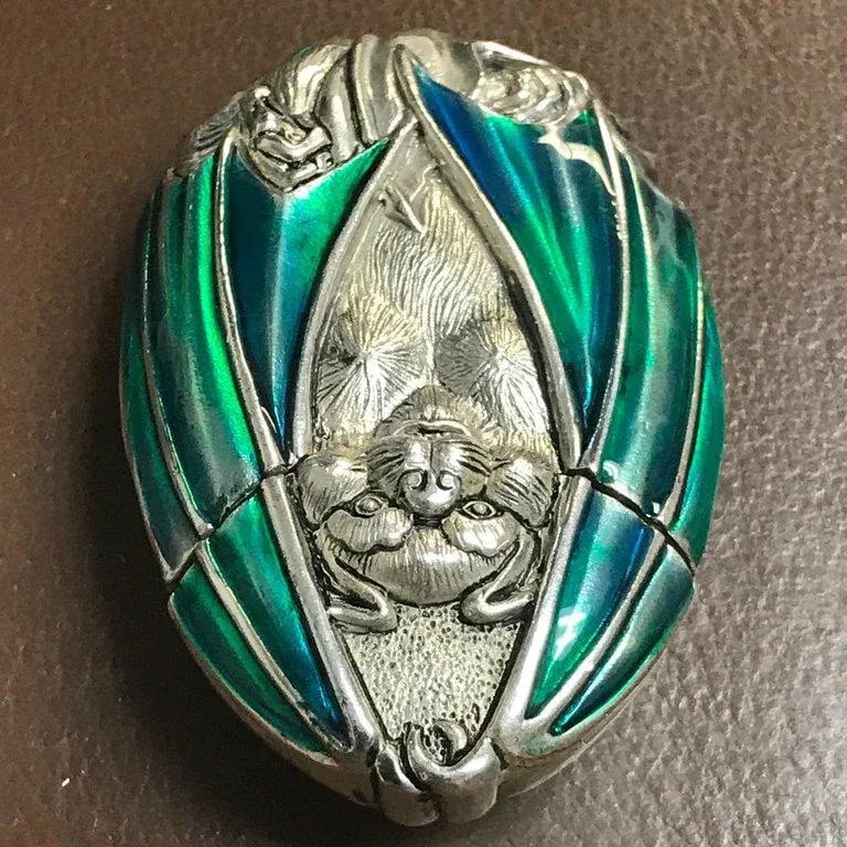Mid 20th Century Silver Plated and Enameled Bat Matchsafe - 4