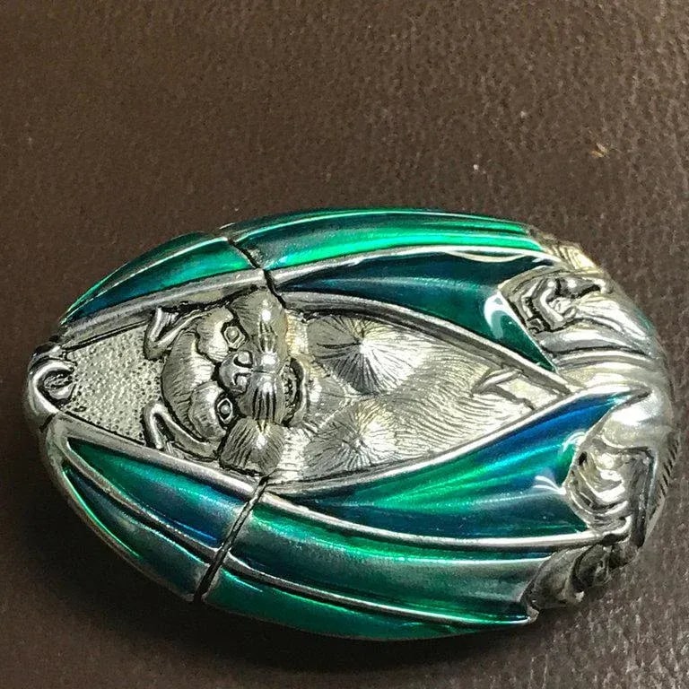 Mid 20th Century Silver Plated and Enameled Bat Matchsafe - 6
