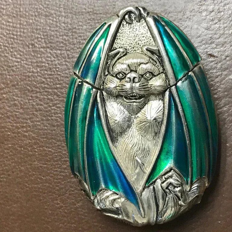 Mid 20th Century Silver Plated and Enameled Bat Matchsafe - 7