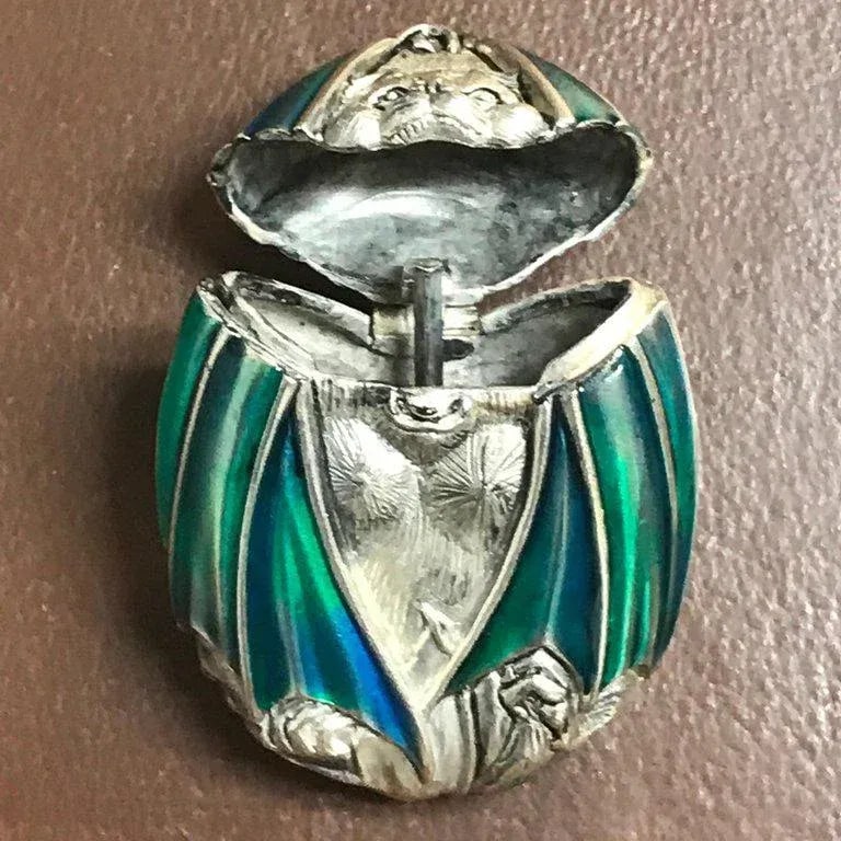 Mid 20th Century Silver Plated and Enameled Bat Matchsafe - 9