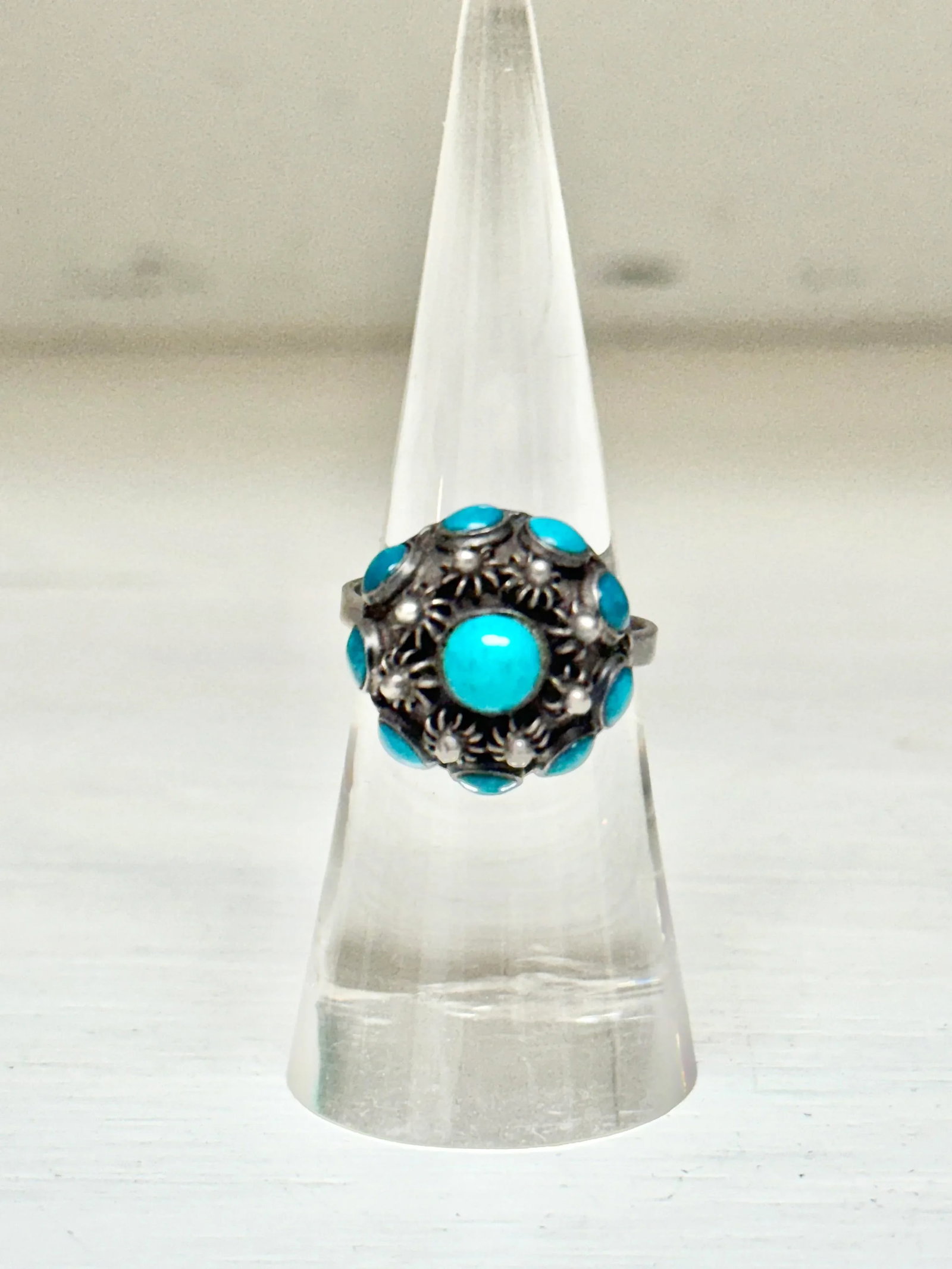 Vintage Sterling Silver and Turquoise Bohemian Style Ring - 2