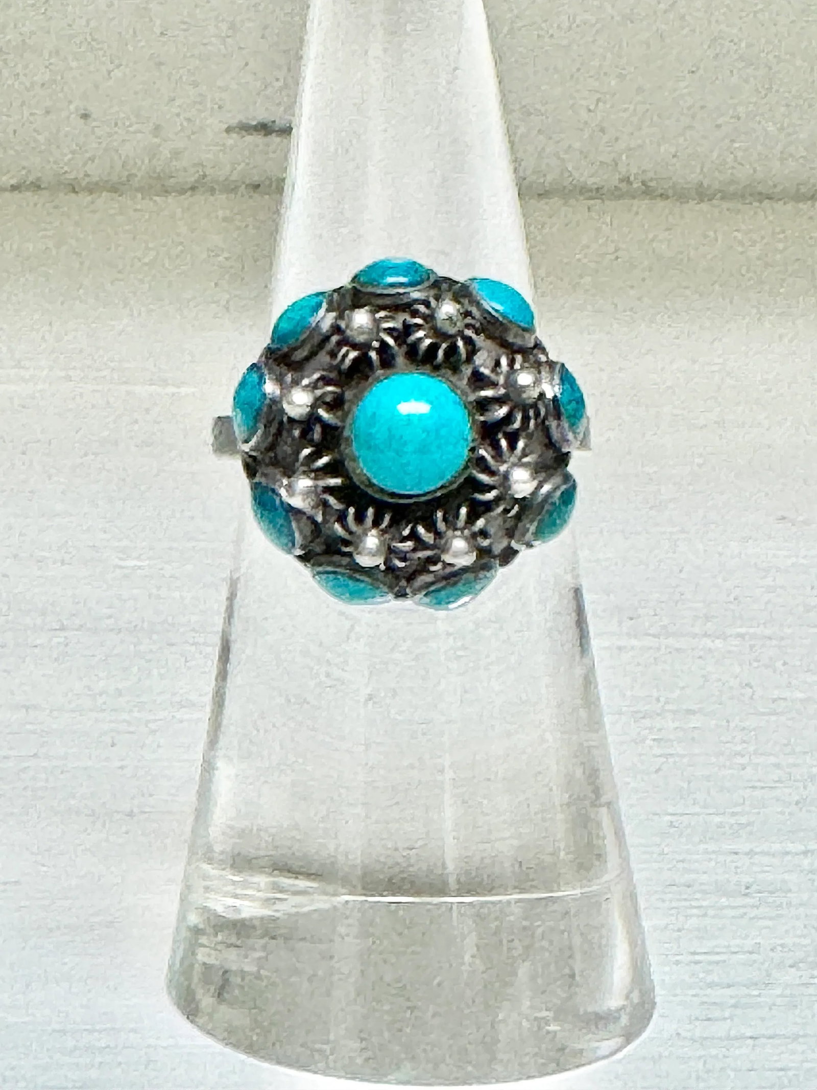 Vintage Sterling Silver and Turquoise Bohemian Style Ring - 5