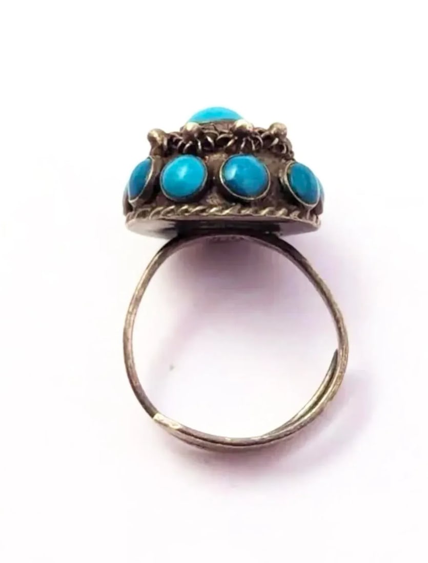 Vintage Sterling Silver and Turquoise Bohemian Style Ring - 7
