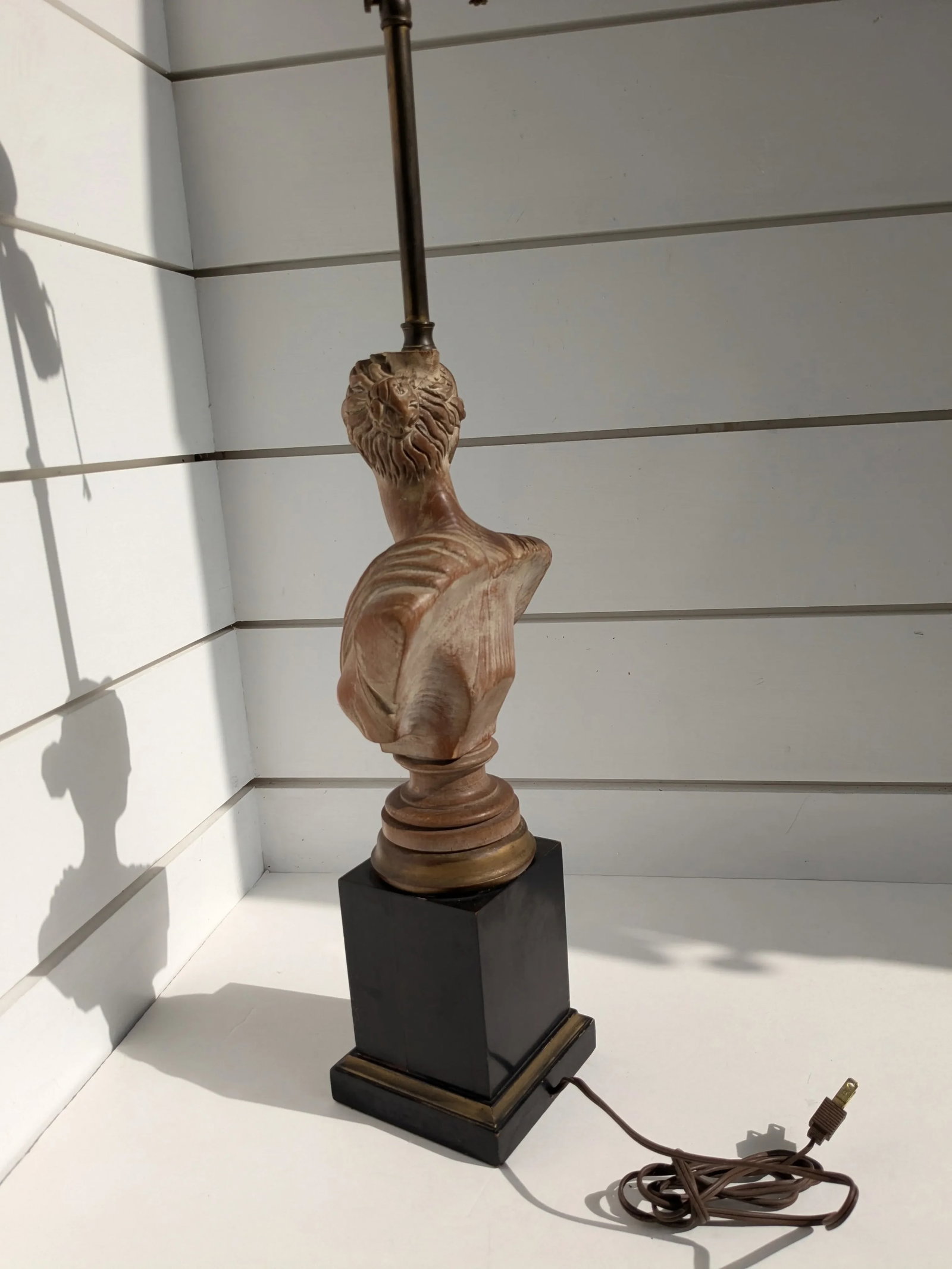 Neoclassical Roman Bust Table Lamp - Hand-Carved Wood, 32" Tall - 2