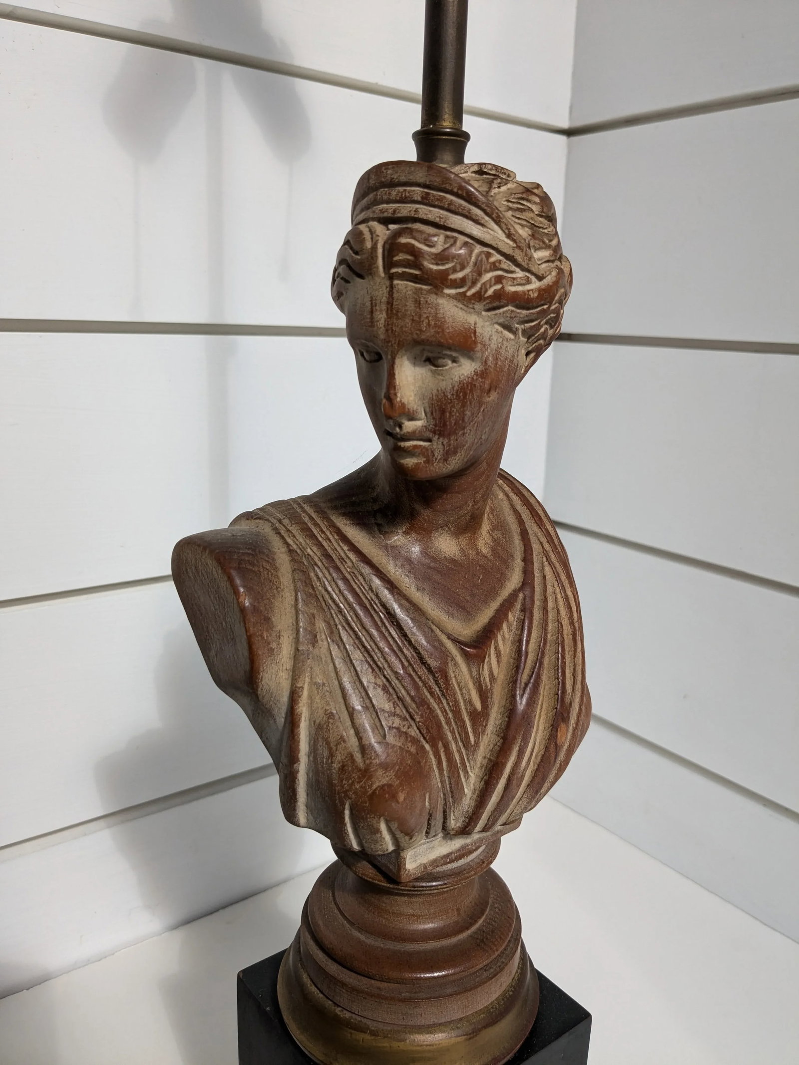 Neoclassical Roman Bust Table Lamp - Hand-Carved Wood, 32" Tall - 3