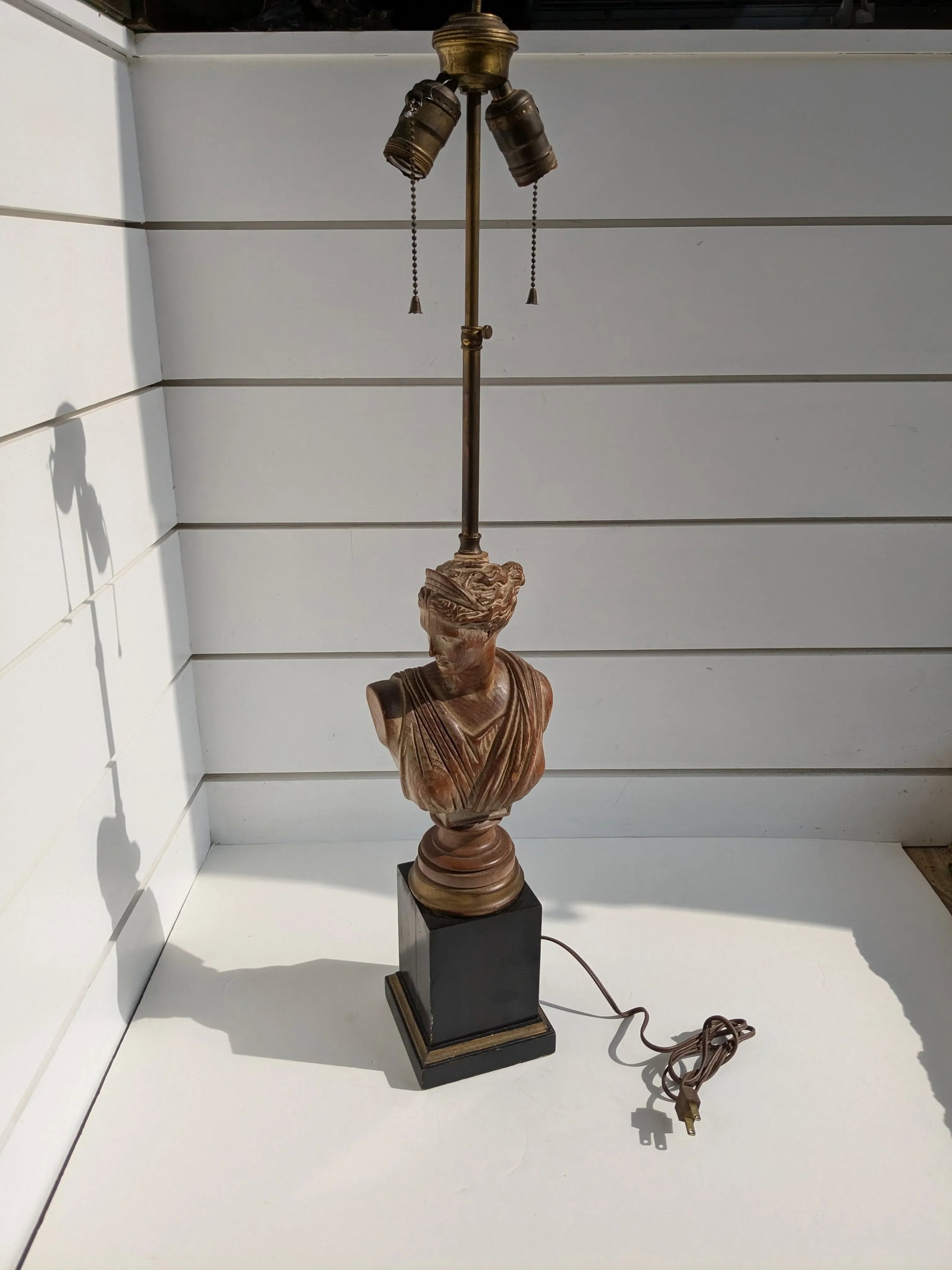 Neoclassical Roman Bust Table Lamp - Hand-Carved Wood, 32" Tall - 6