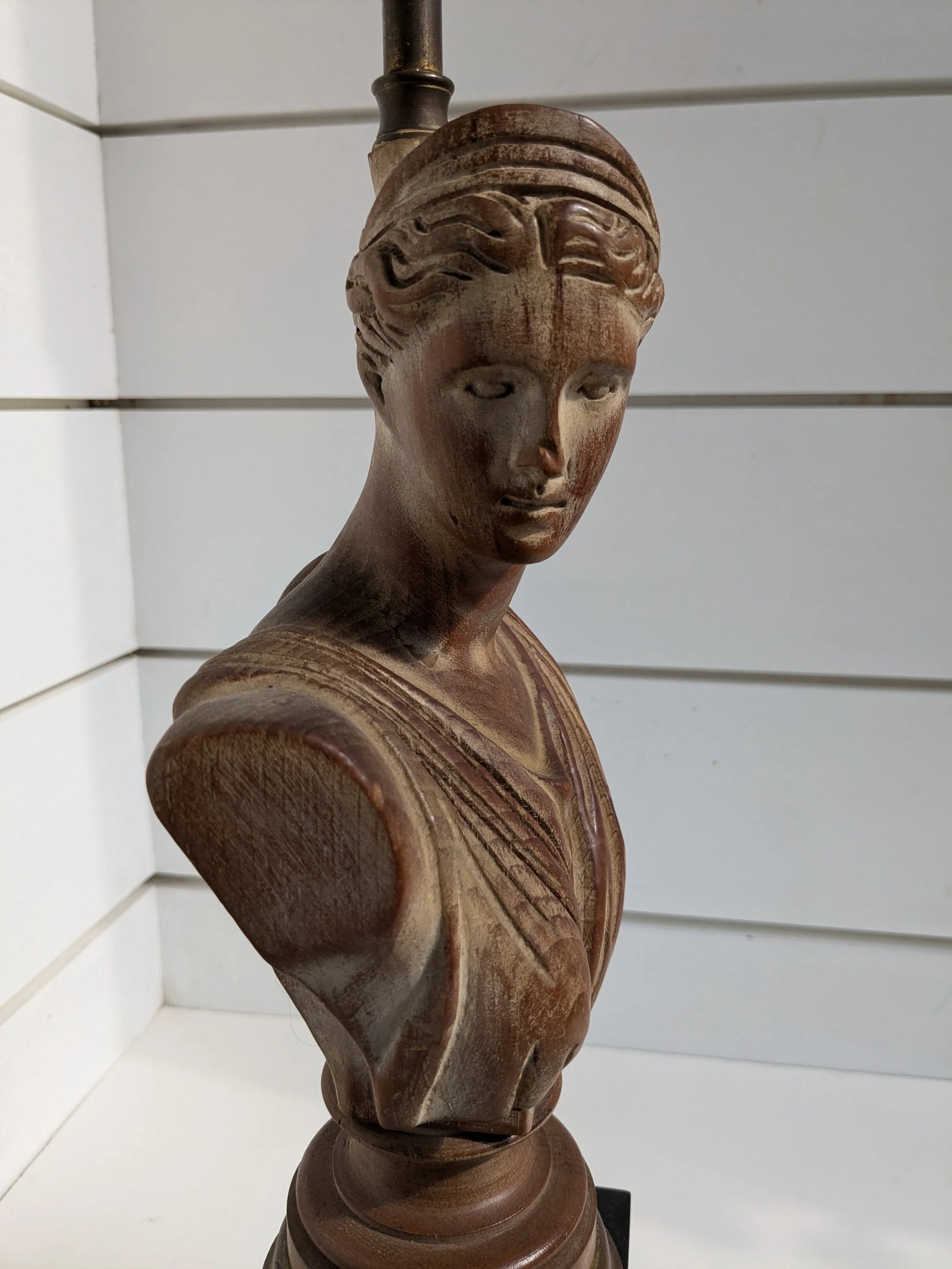 Neoclassical Roman Bust Table Lamp - Hand-Carved Wood, 32" Tall - 7