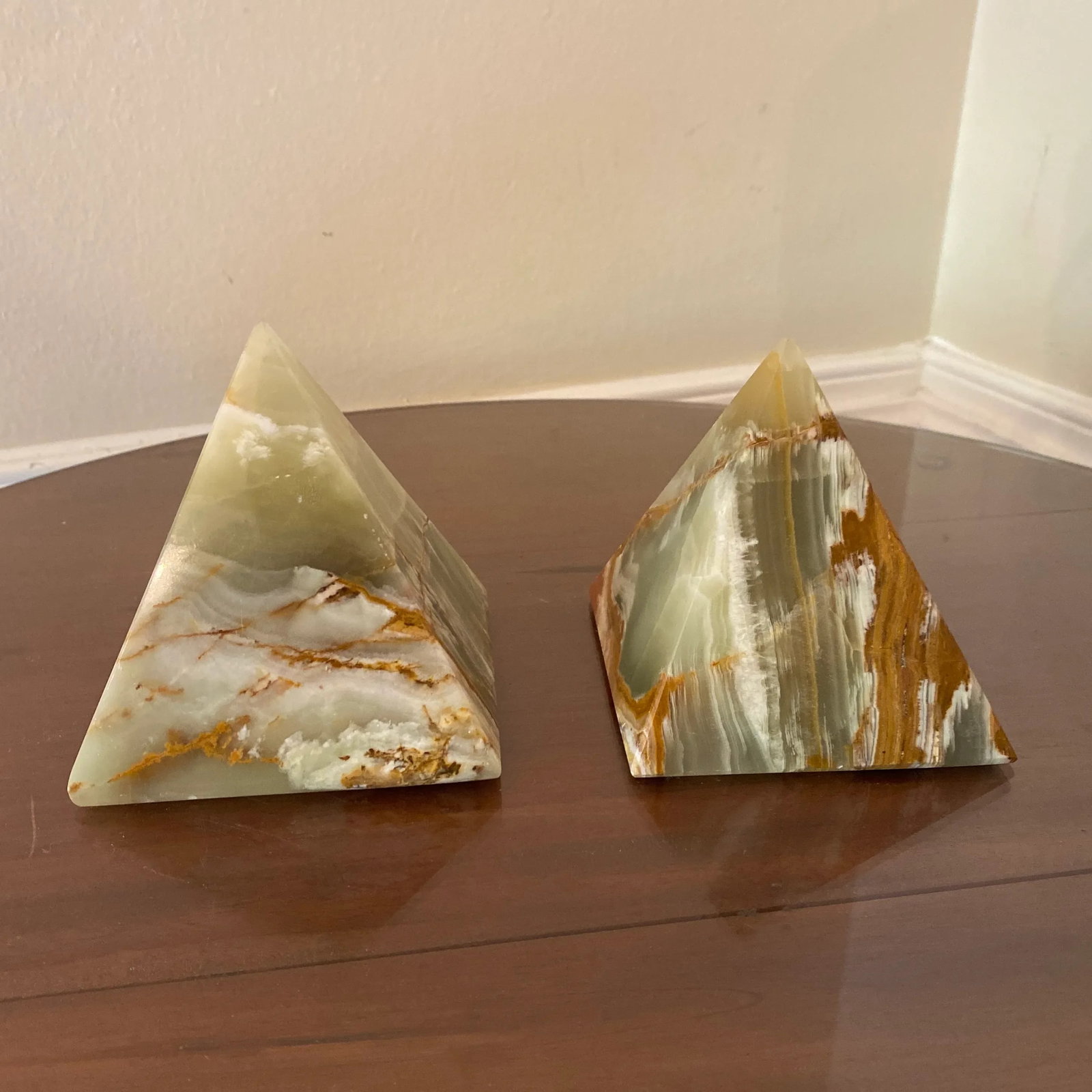 Pair of Vintage Green Onyx Pyramid Bookends - 2