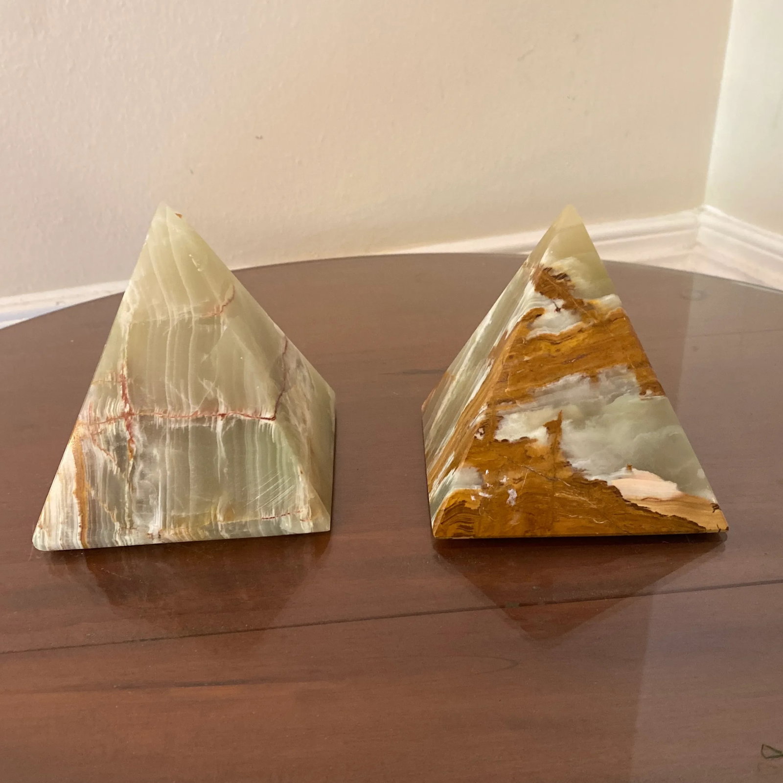 Pair of Vintage Green Onyx Pyramid Bookends - 3
