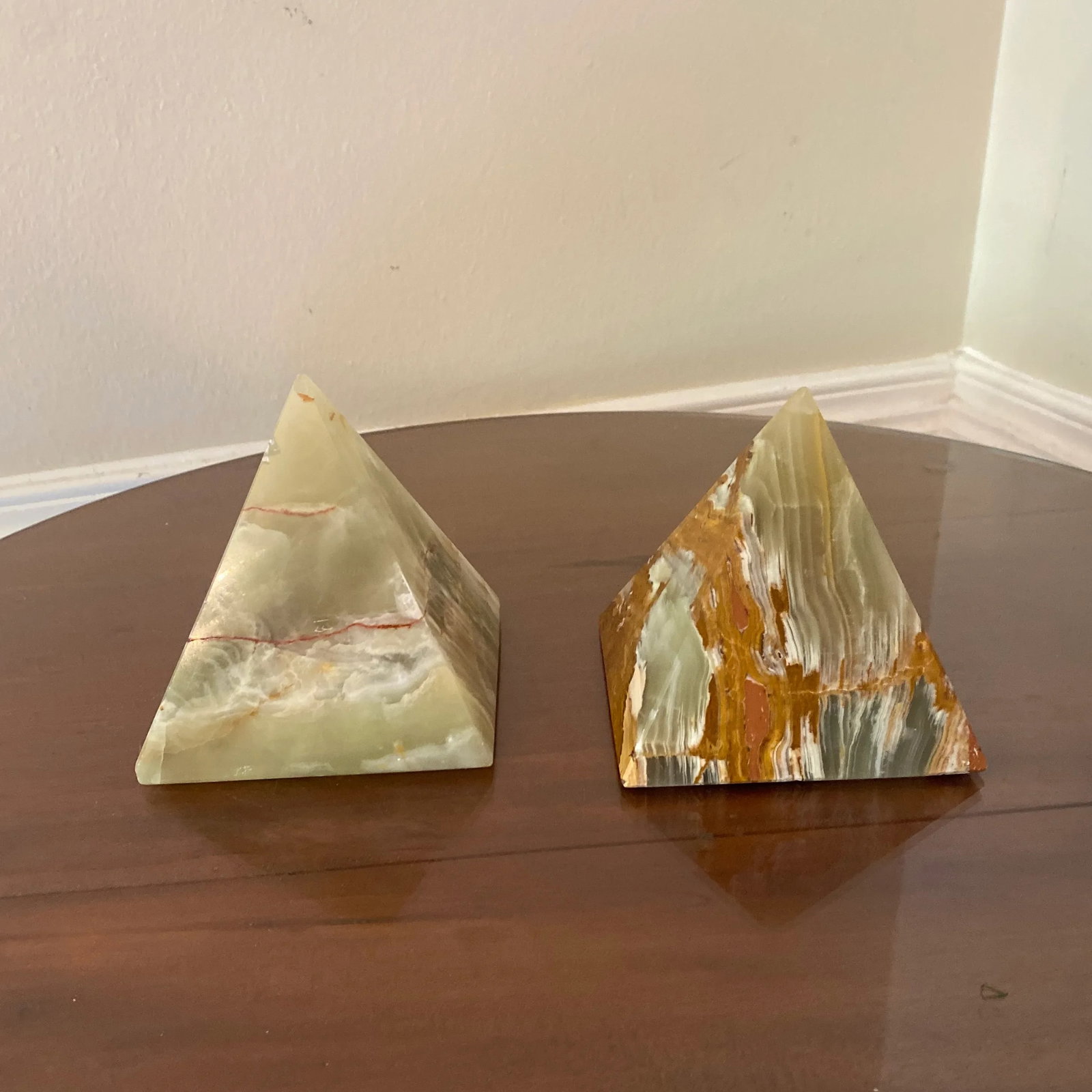 Pair of Vintage Green Onyx Pyramid Bookends - 4