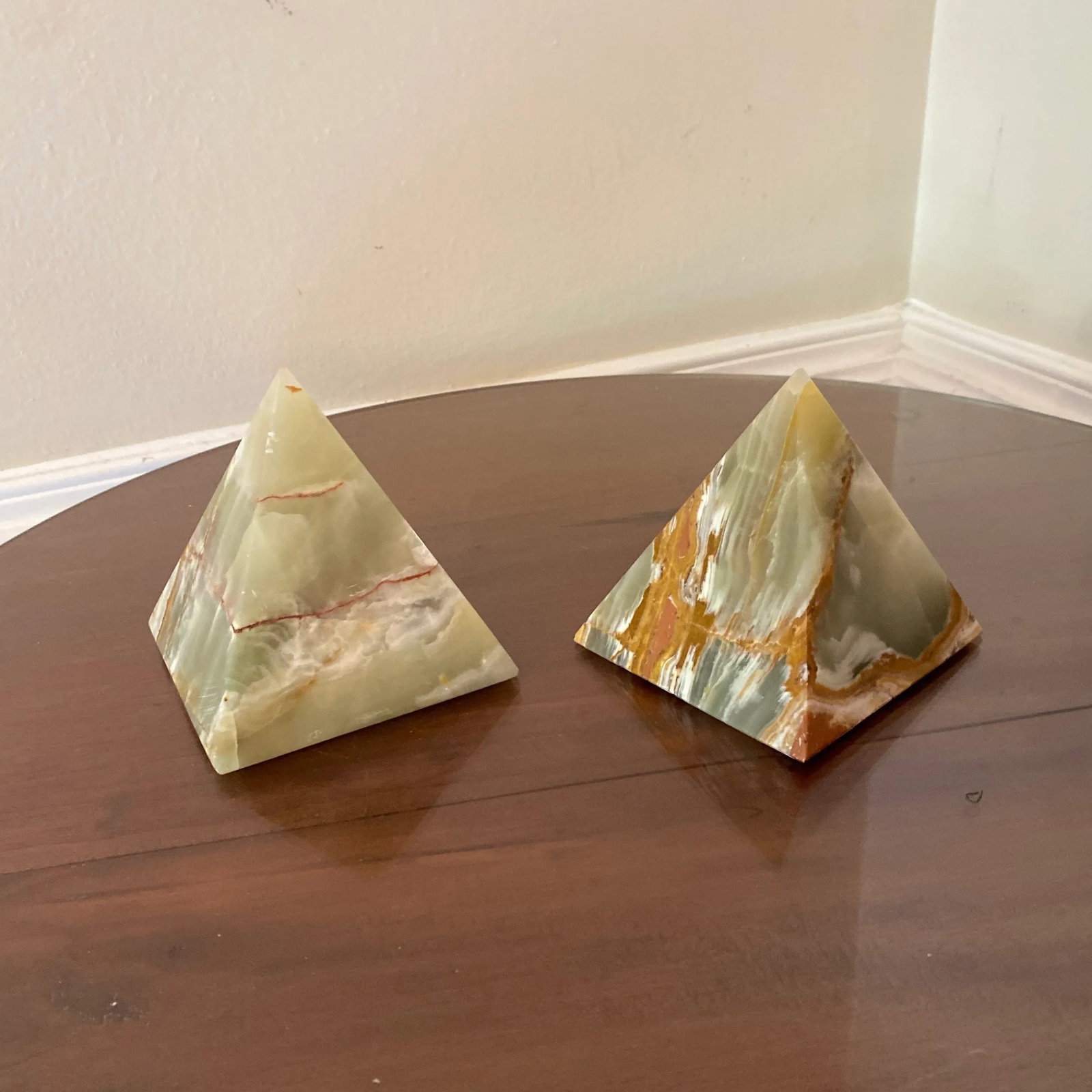Pair of Vintage Green Onyx Pyramid Bookends - 5