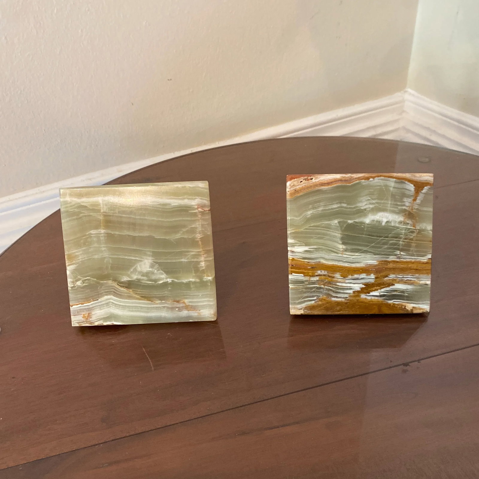 Pair of Vintage Green Onyx Pyramid Bookends - 9