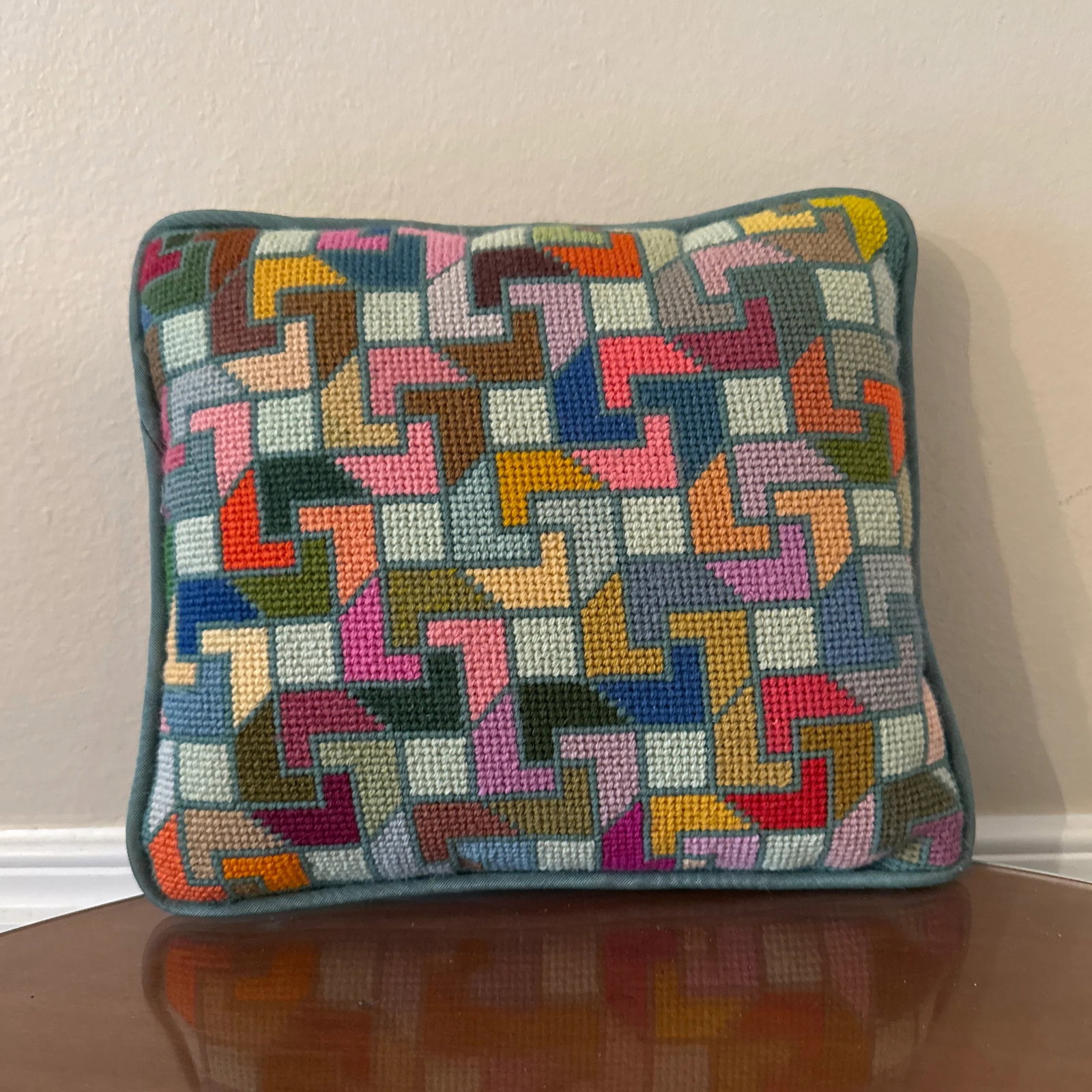 Vintage 1970s Op Art Needlepoint Pillow - 2