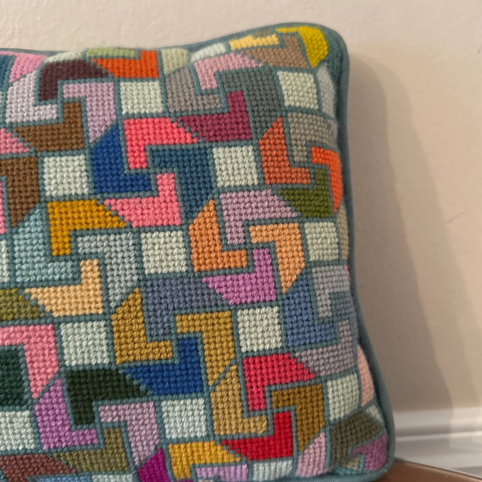 Vintage 1970s Op Art Needlepoint Pillow - 3