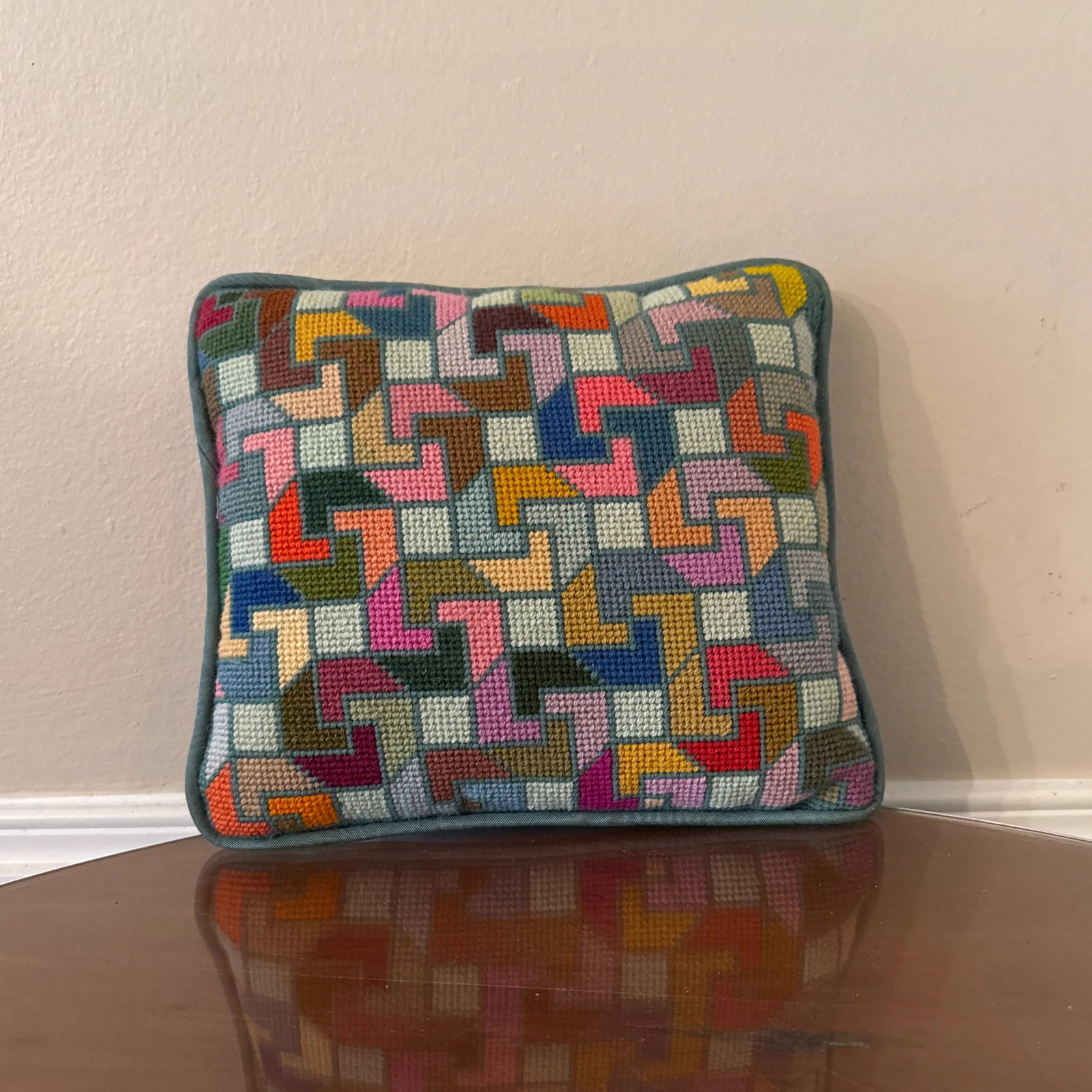 Vintage 1970s Op Art Needlepoint Pillow - 5