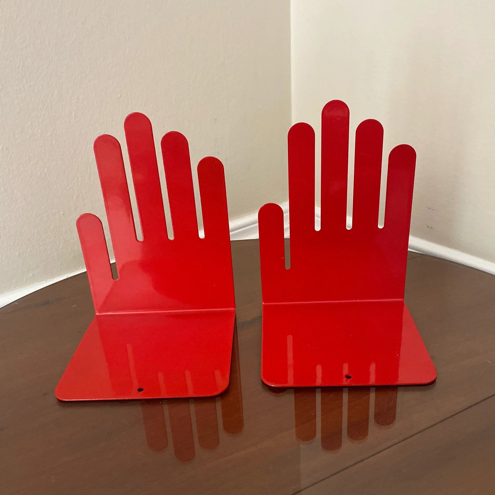Vintage Spectrum Red Metal Hand Bookends- a Pair - 2