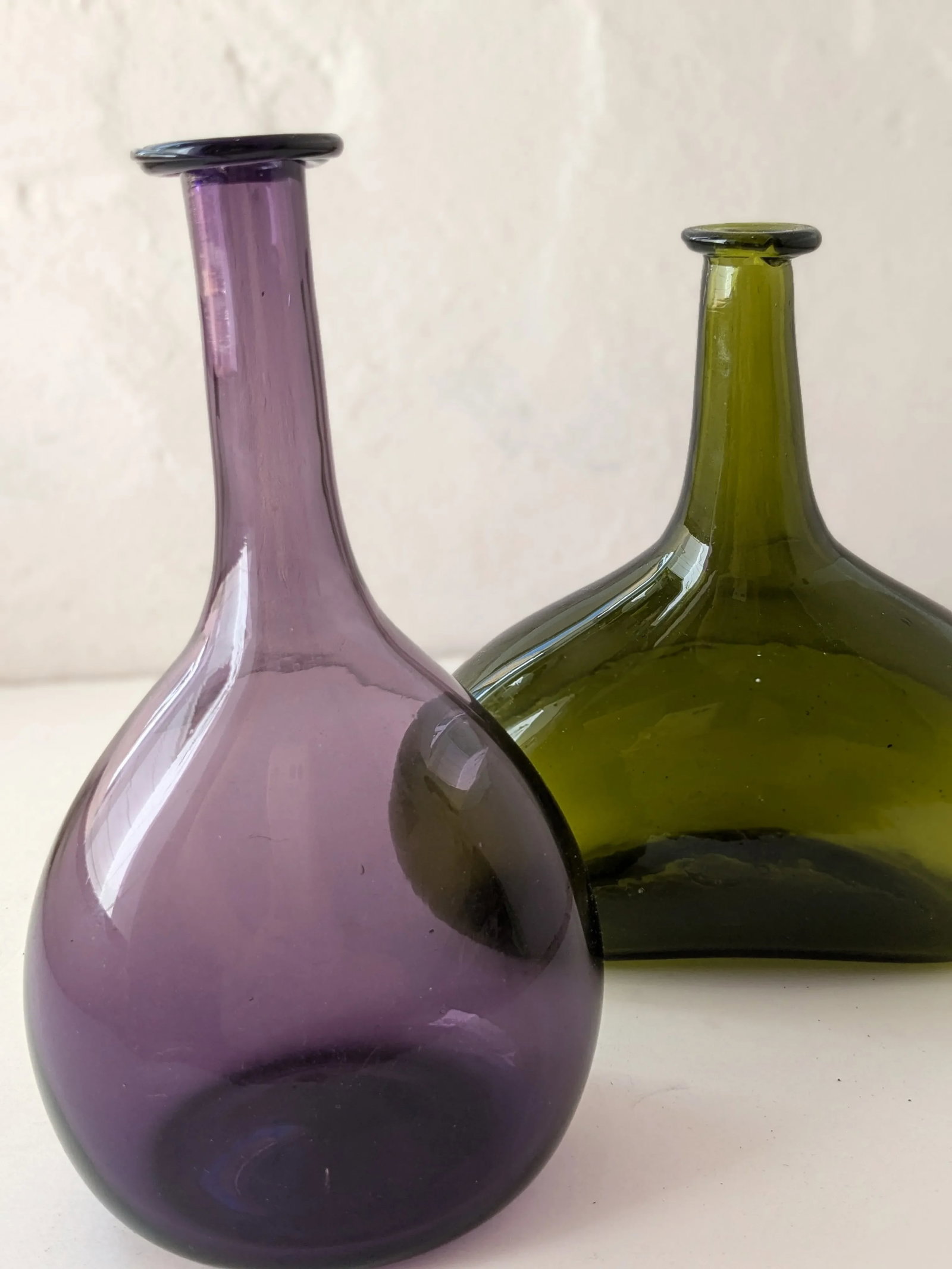 Pair of Vintage European Handblown Glass Vases - Lilac & Green - 2