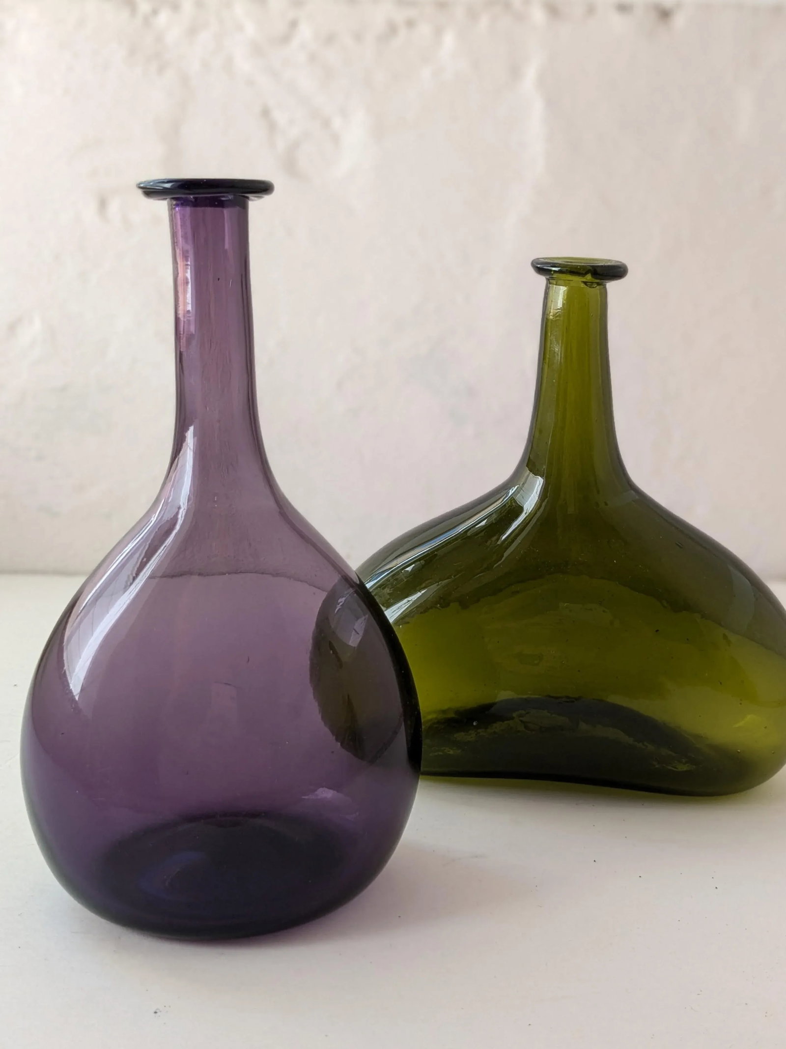 Pair of Vintage European Handblown Glass Vases - Lilac & Green - 3