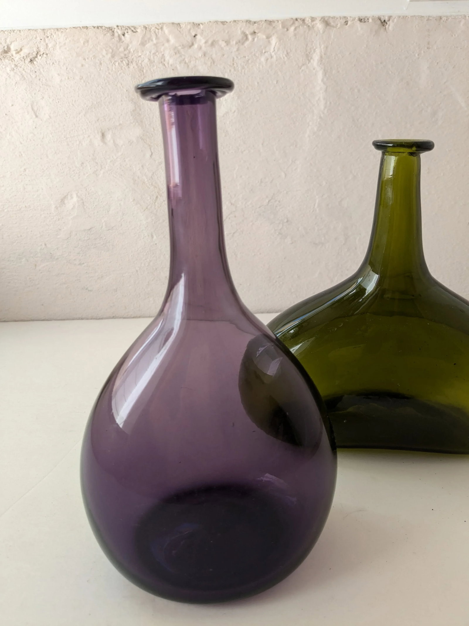 Pair of Vintage European Handblown Glass Vases - Lilac & Green - 4