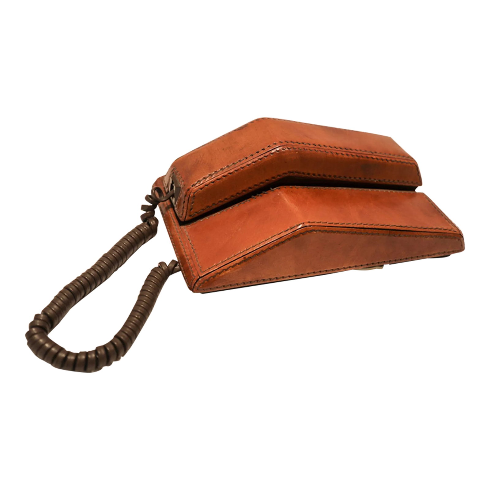 Vintage Brown Stitched Leather Covered Telephone by Contempra 1970s: Vintage Northern Telecom Contempra Stitched Leather clad tone touch Telephone, Desk or Wall Mount.Vintage Northern Telecom Contempra telephone covered in stitched brown leather.Could be used on a desk