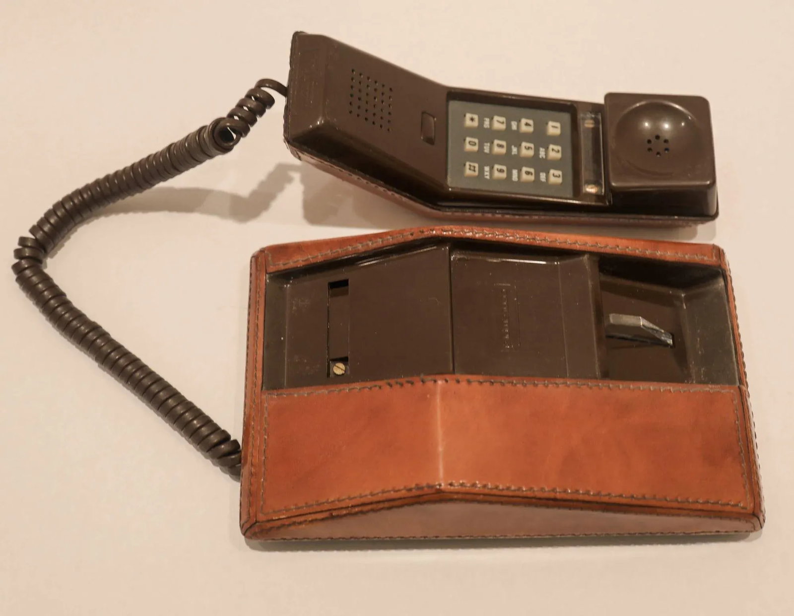 Vintage Brown Stitched Leather Covered Telephone by Contempra 1970s - 4
