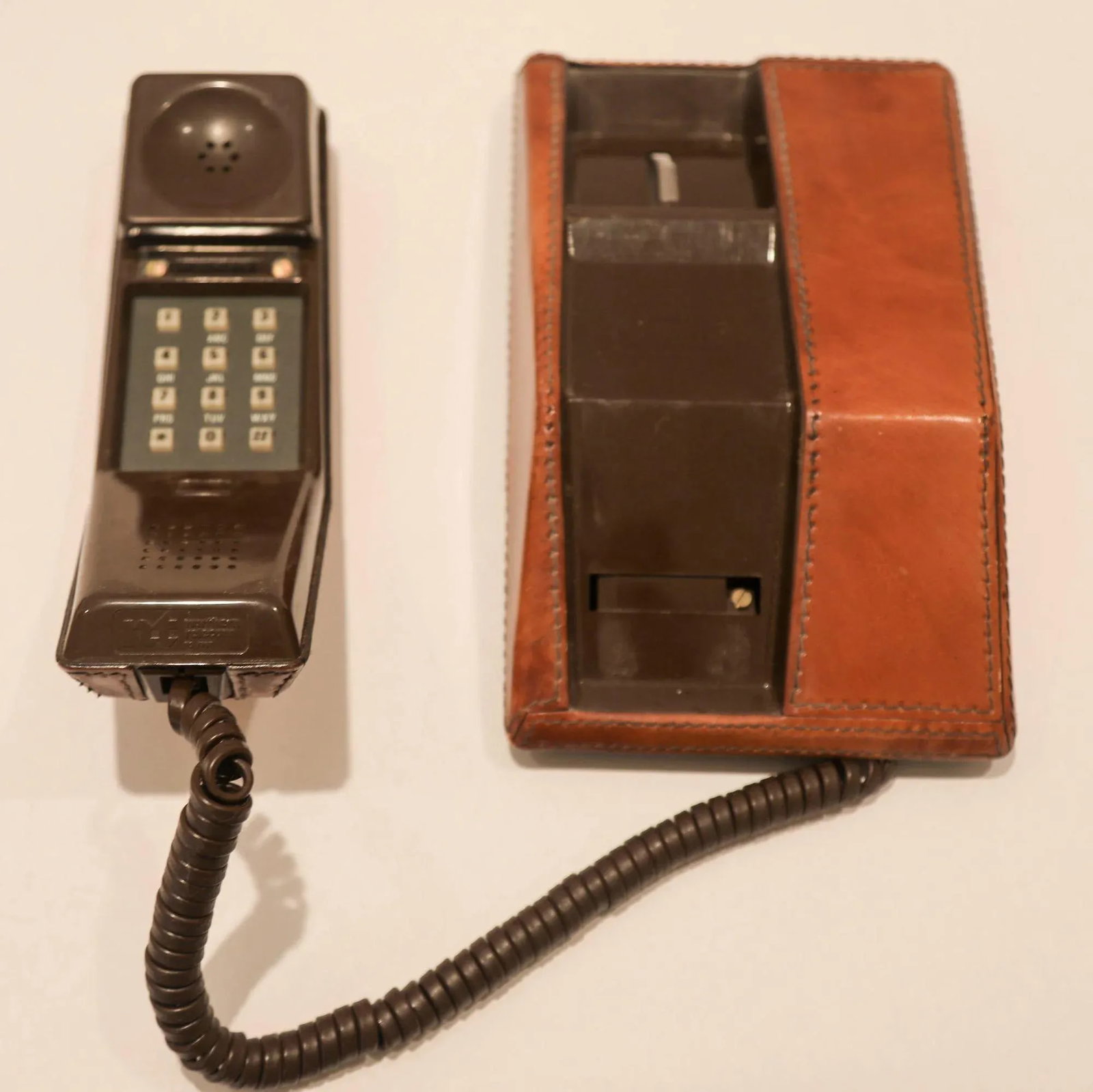 Vintage Brown Stitched Leather Covered Telephone by Contempra 1970s - 5