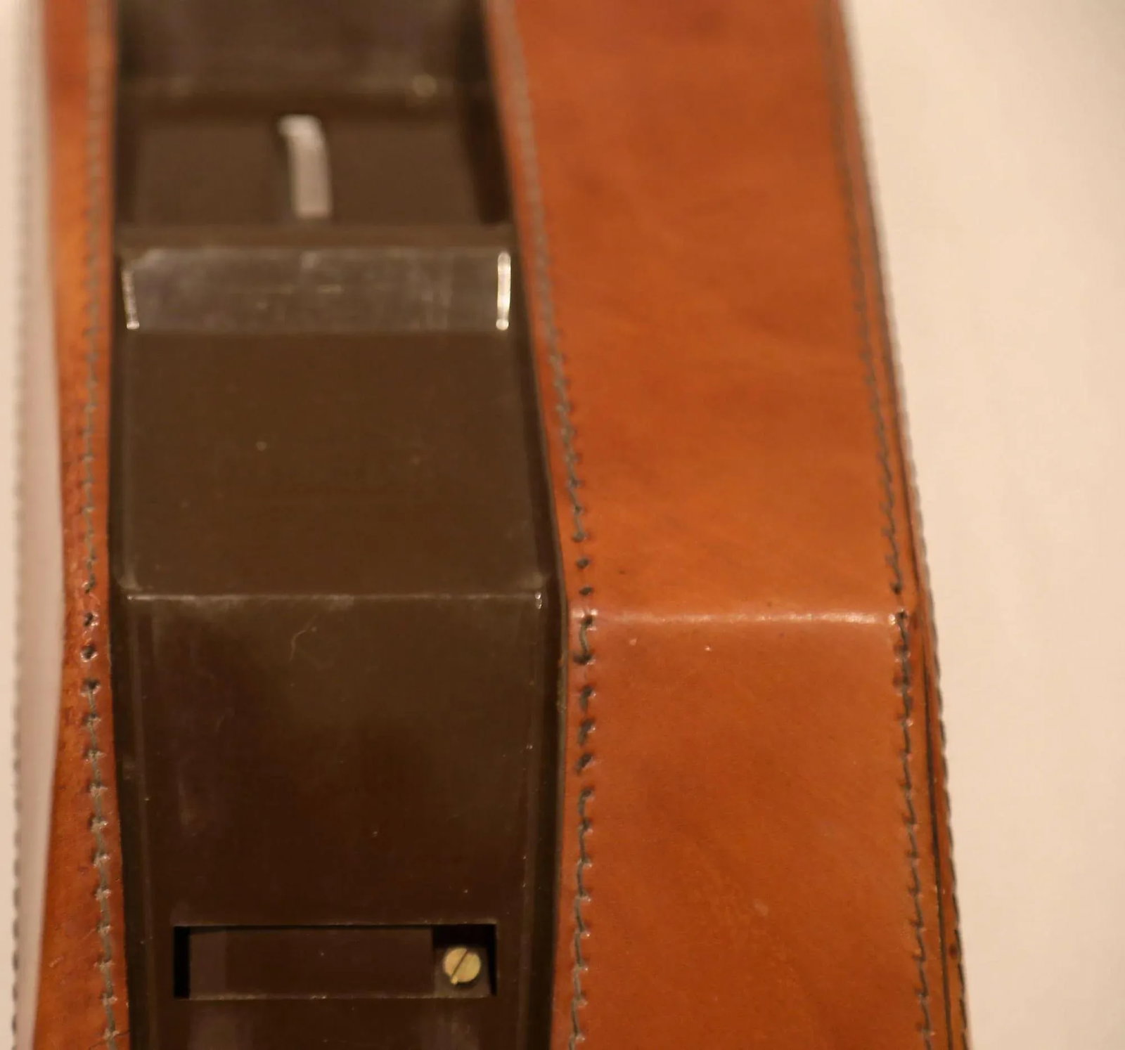 Vintage Brown Stitched Leather Covered Telephone by Contempra 1970s - 6