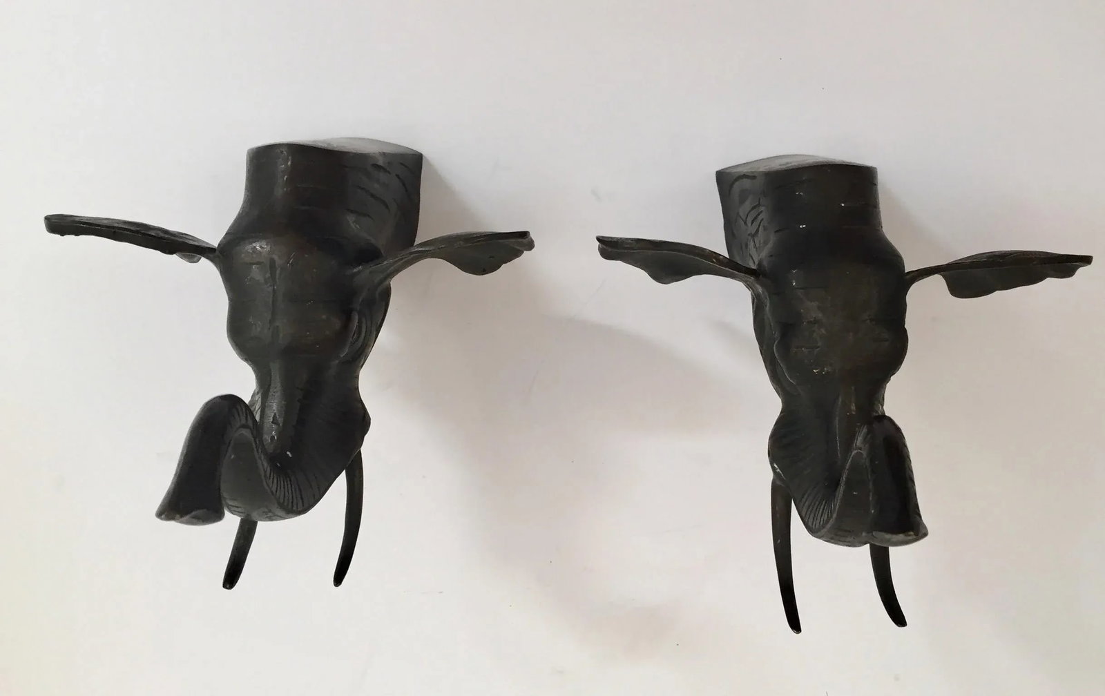 Cast Iron Elephant Heads Bookends - a Pair - 6