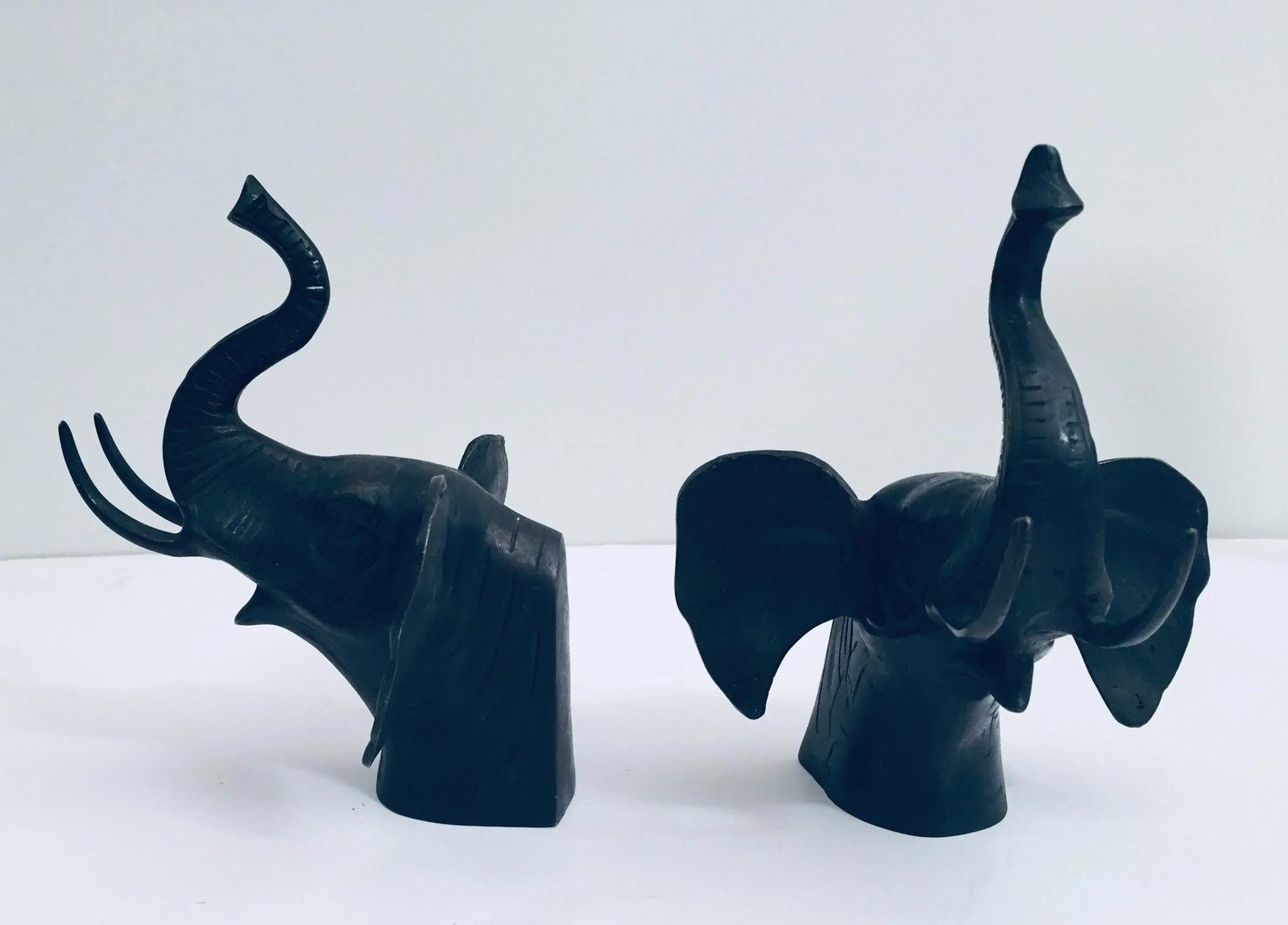 Cast Iron Elephant Heads Bookends - a Pair - 7