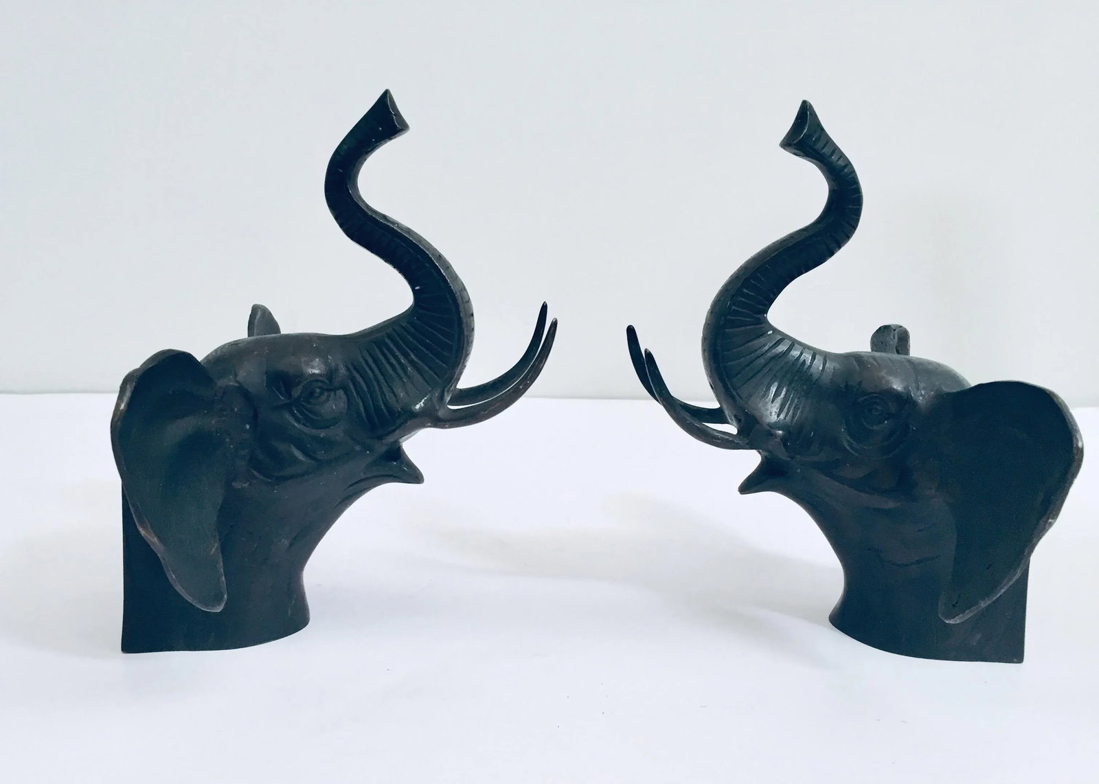 Cast Iron Elephant Heads Bookends - a Pair - 8
