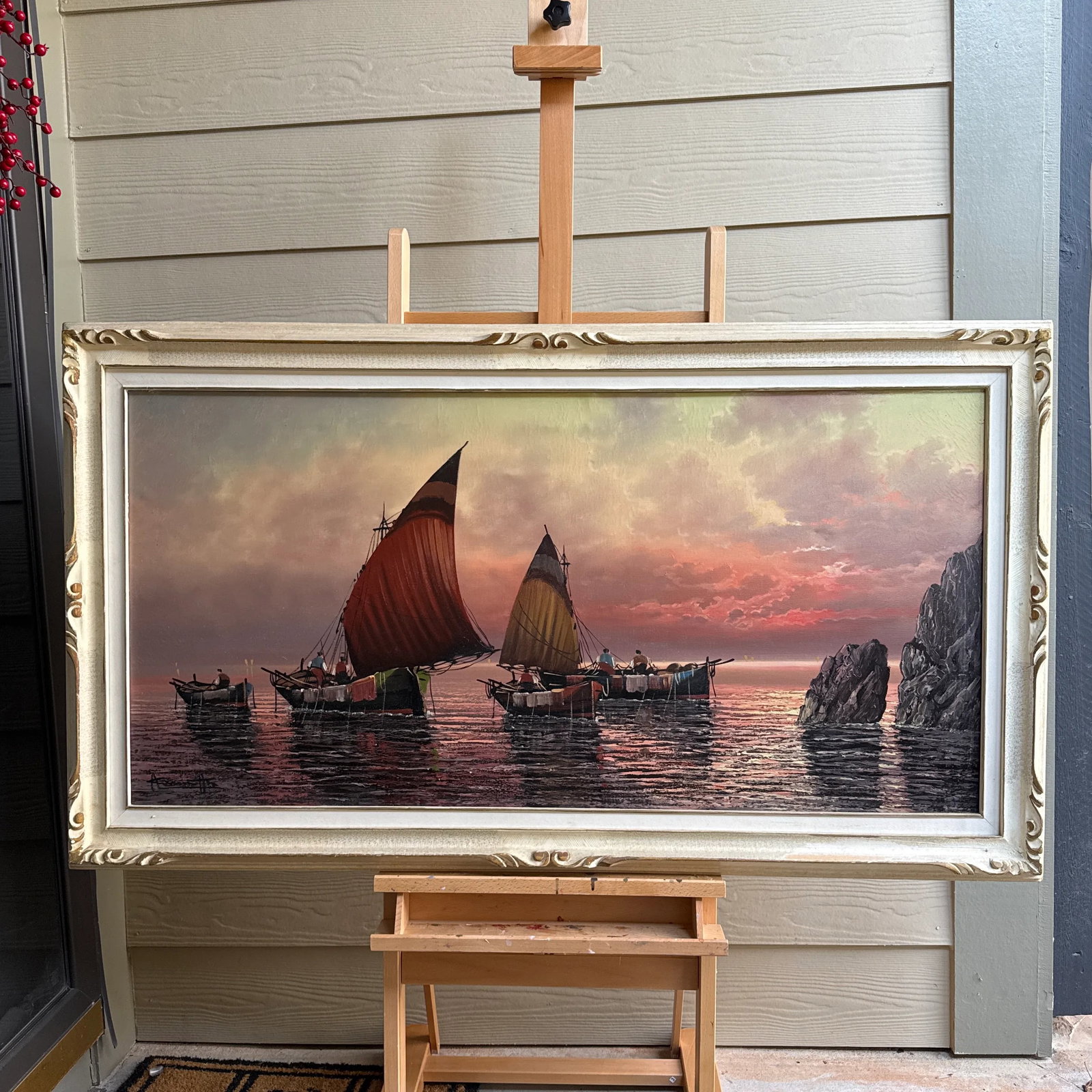 Early 20th Century Italian Style Seascape Painting Signed and Framed - 2