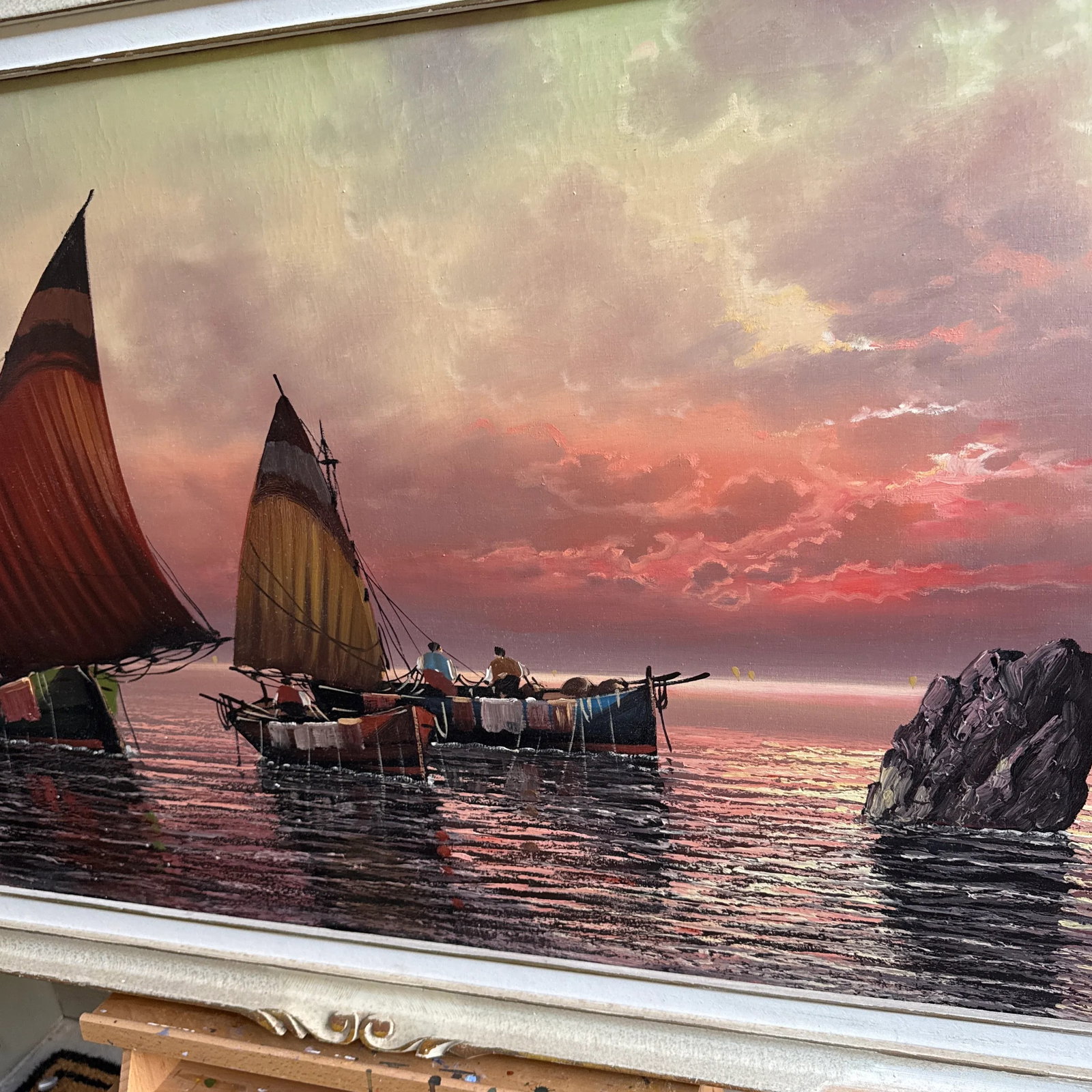 Early 20th Century Italian Style Seascape Painting Signed and Framed - 4