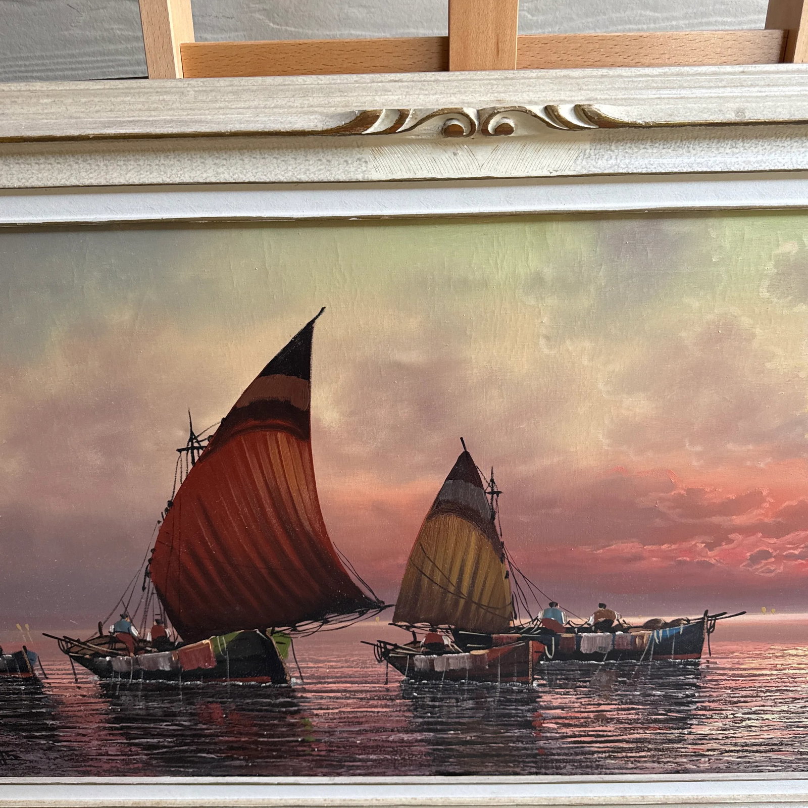 Early 20th Century Italian Style Seascape Painting Signed and Framed - 8