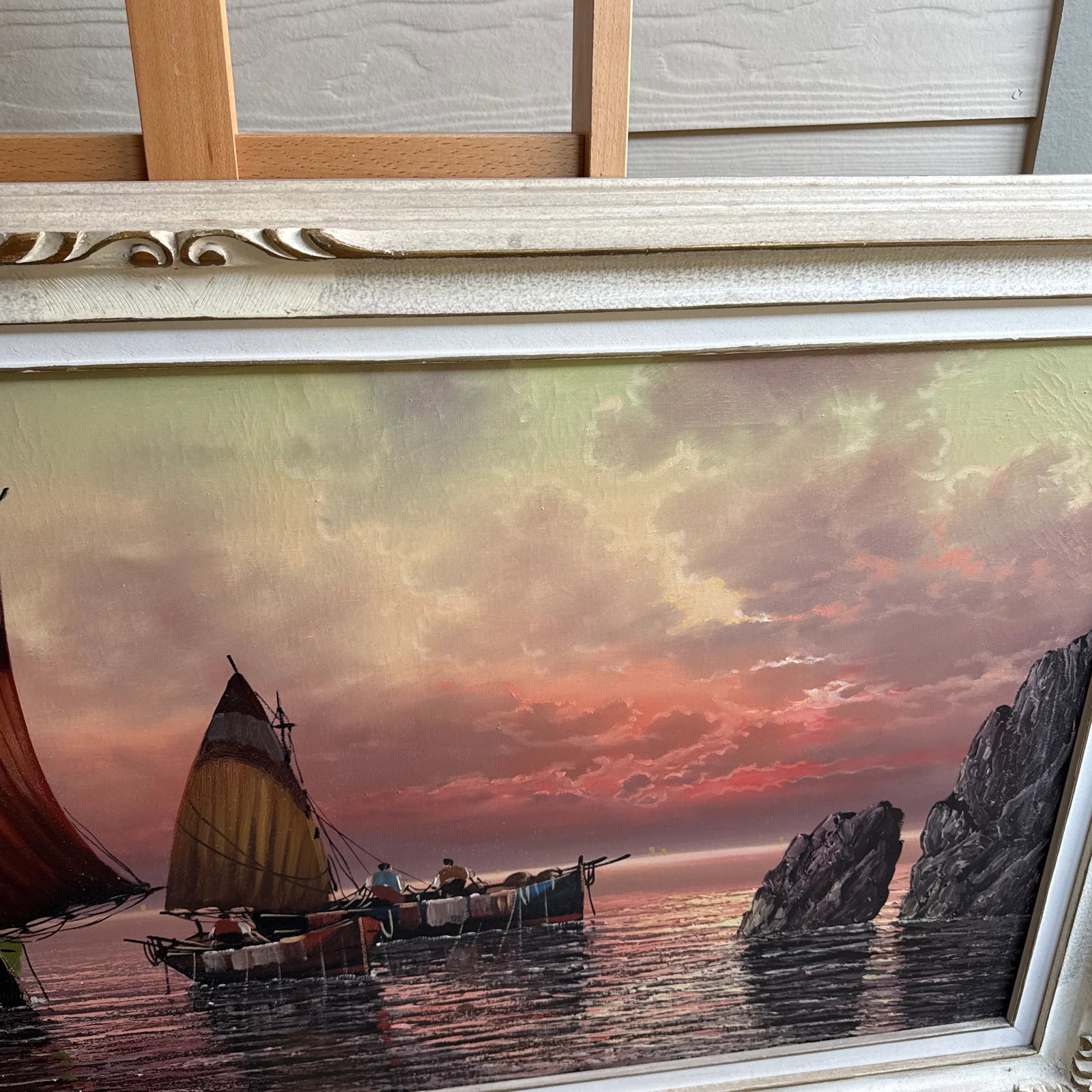 Early 20th Century Italian Style Seascape Painting Signed and Framed - 9