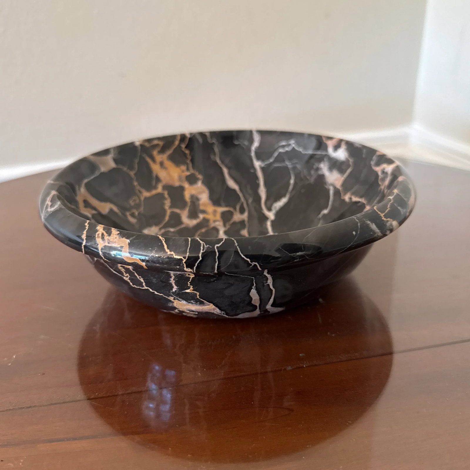 Vintage Italian Black Portoro Marble Centerpiece Bowl - 2