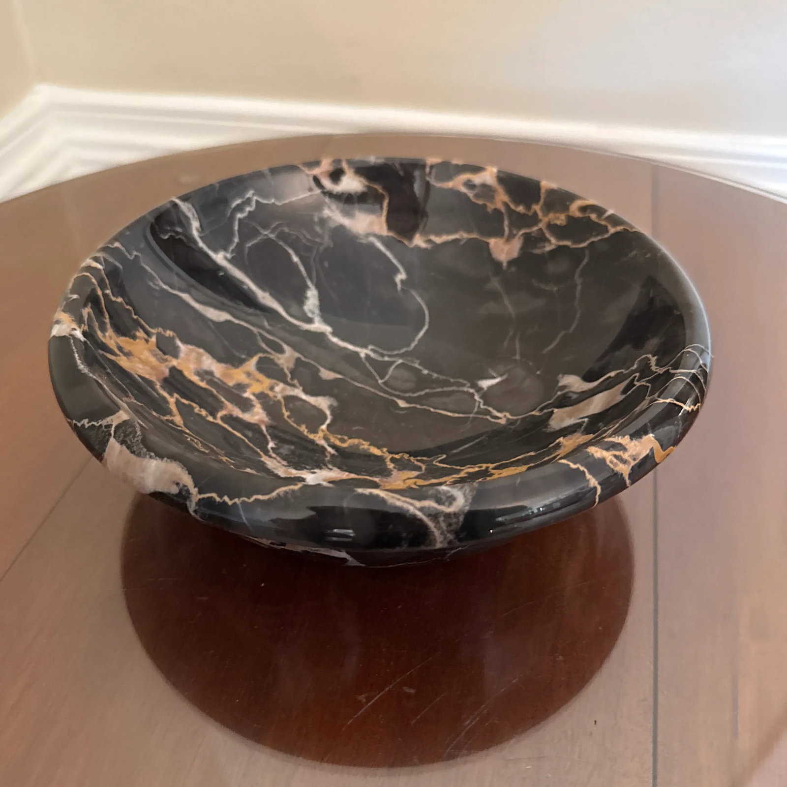 Vintage Italian Black Portoro Marble Centerpiece Bowl - 3