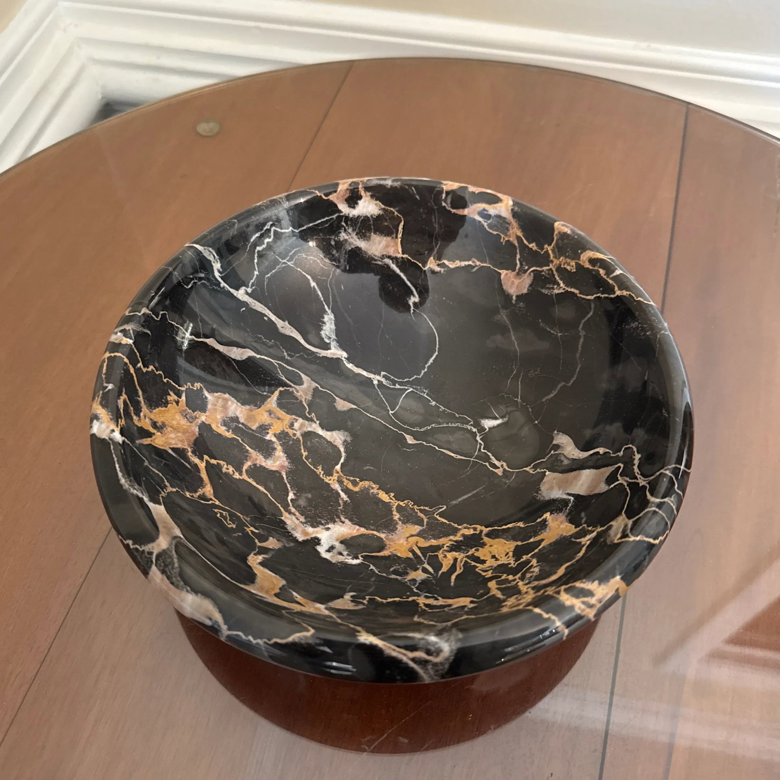 Vintage Italian Black Portoro Marble Centerpiece Bowl - 4