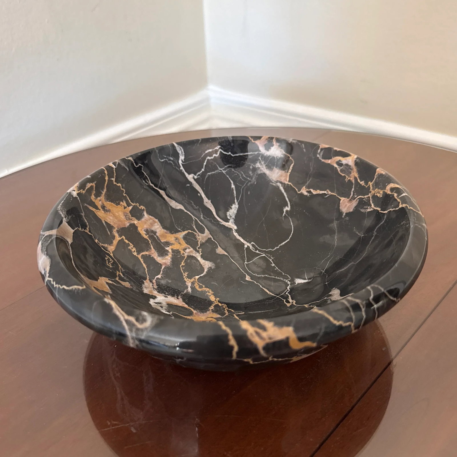 Vintage Italian Black Portoro Marble Centerpiece Bowl - 5