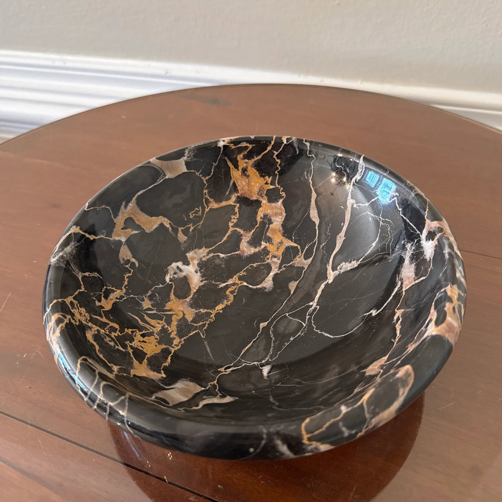 Vintage Italian Black Portoro Marble Centerpiece Bowl - 7