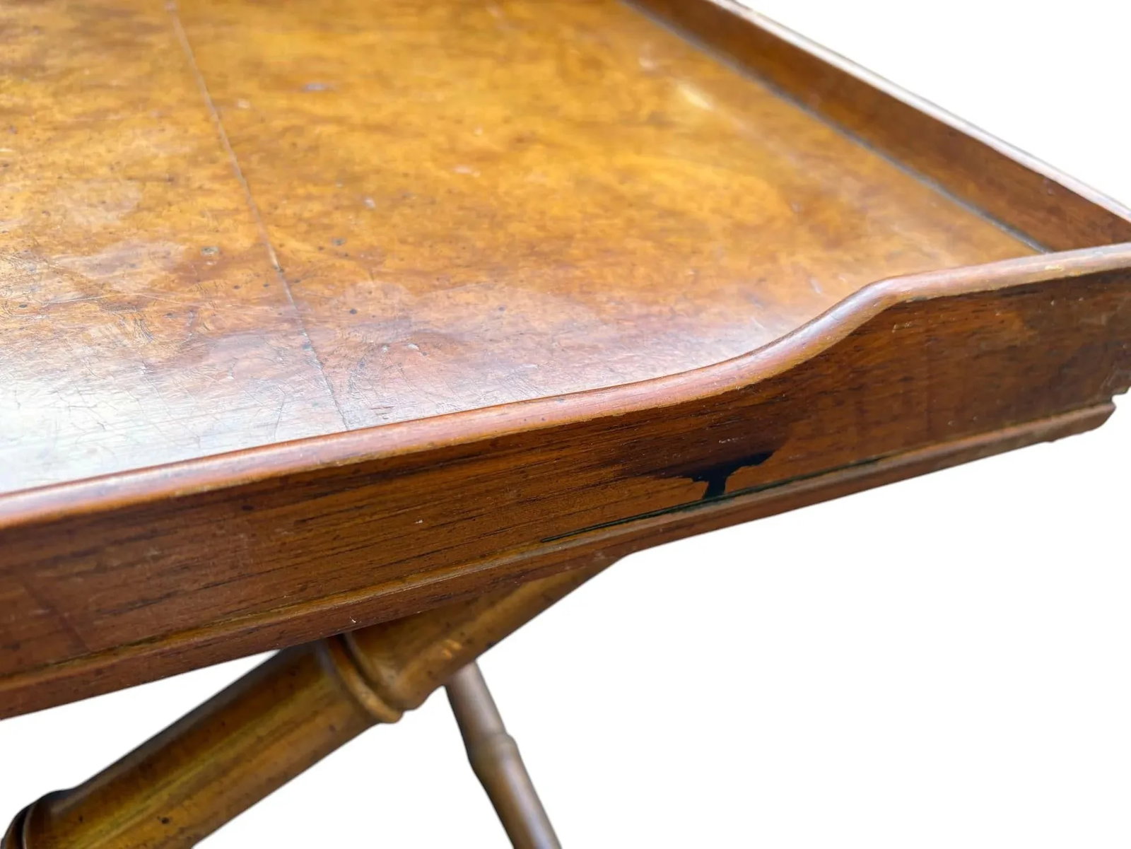 Drexel Et Cetera Hollywood Regency Style Burl Wood Butler's Tray Table Convertible to Coffee Table - 10