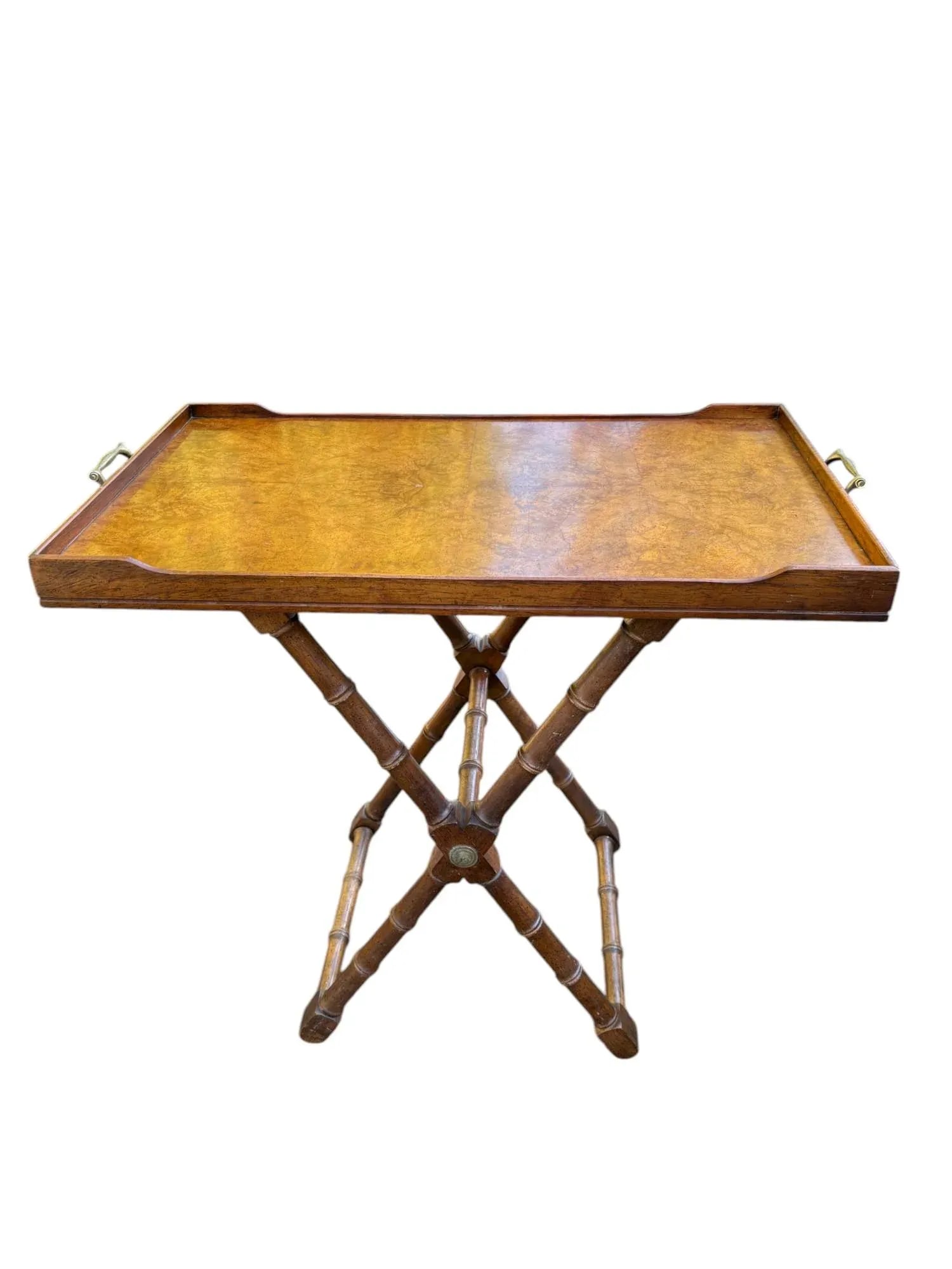 Drexel Et Cetera Hollywood Regency Style Burl Wood Butler's Tray Table Convertible to Coffee Table - 2