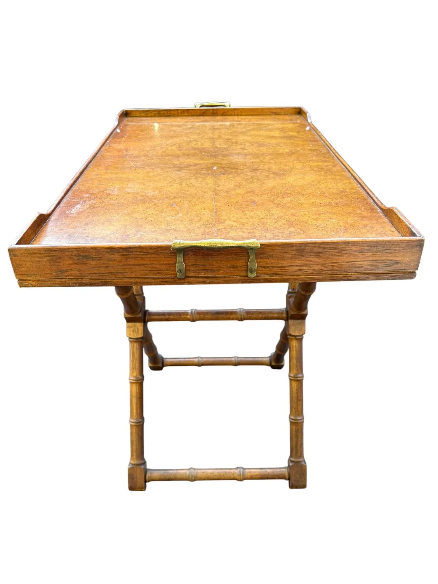 Drexel Et Cetera Hollywood Regency Style Burl Wood Butler's Tray Table Convertible to Coffee Table - 4