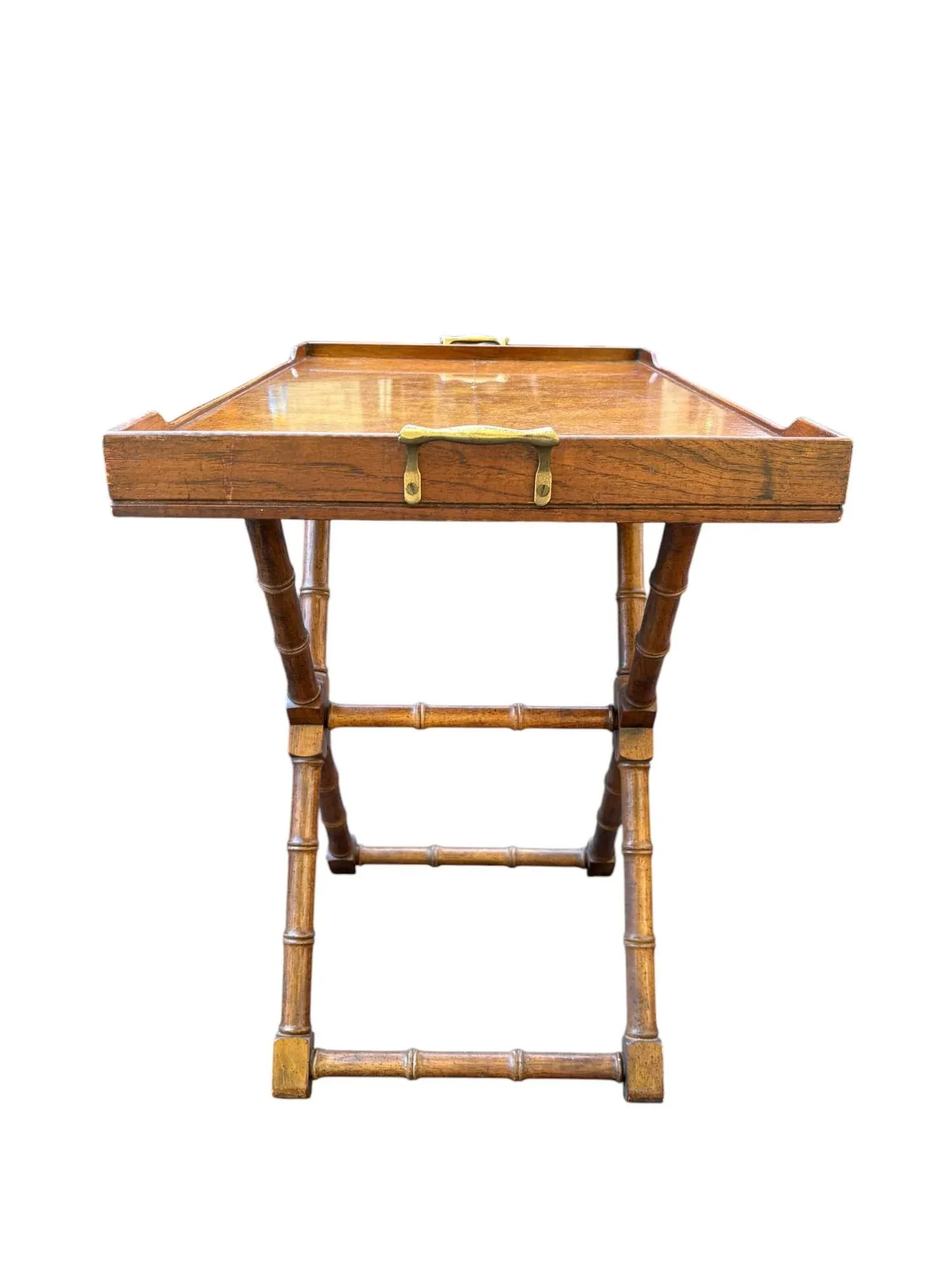 Drexel Et Cetera Hollywood Regency Style Burl Wood Butler's Tray Table Convertible to Coffee Table - 5