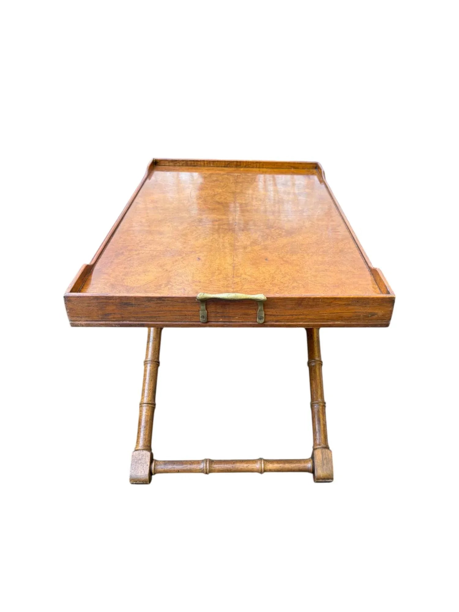 Drexel Et Cetera Hollywood Regency Style Burl Wood Butler's Tray Table Convertible to Coffee Table - 6