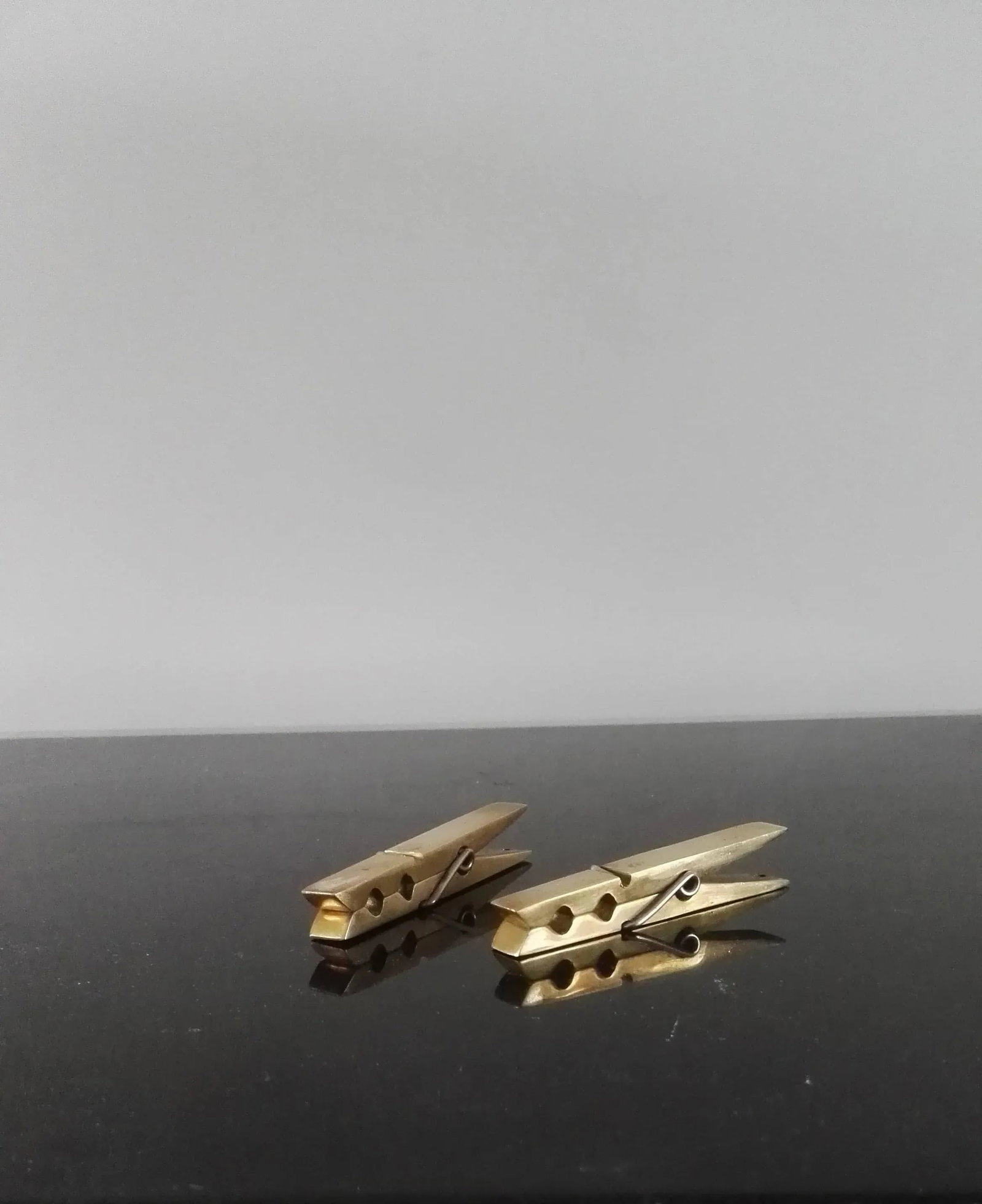 Pair of French 1970s Solid Bronze Mail Clips or Clothespins - 2