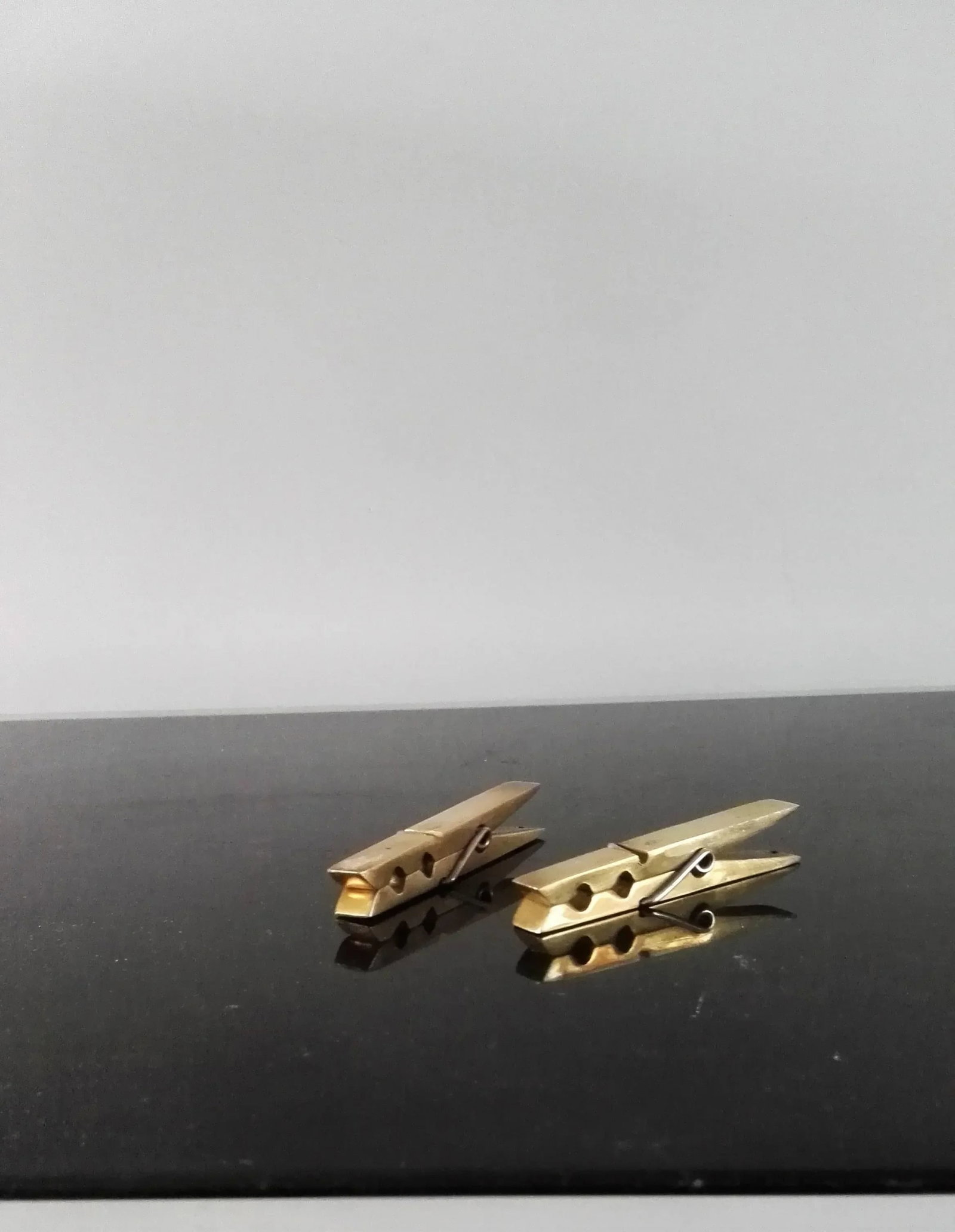 Pair of French 1970s Solid Bronze Mail Clips or Clothespins - 3