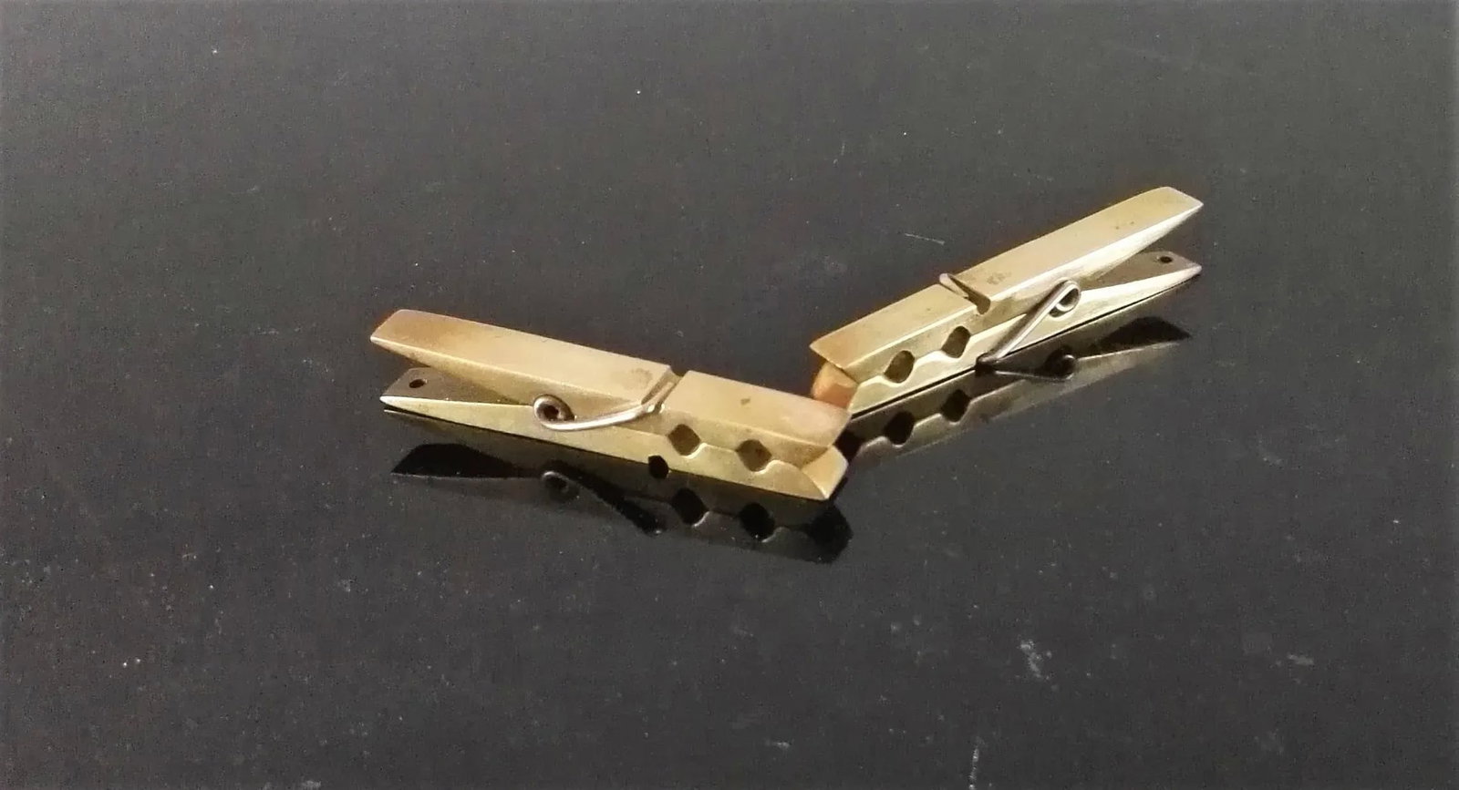 Pair of French 1970s Solid Bronze Mail Clips or Clothespins - 4