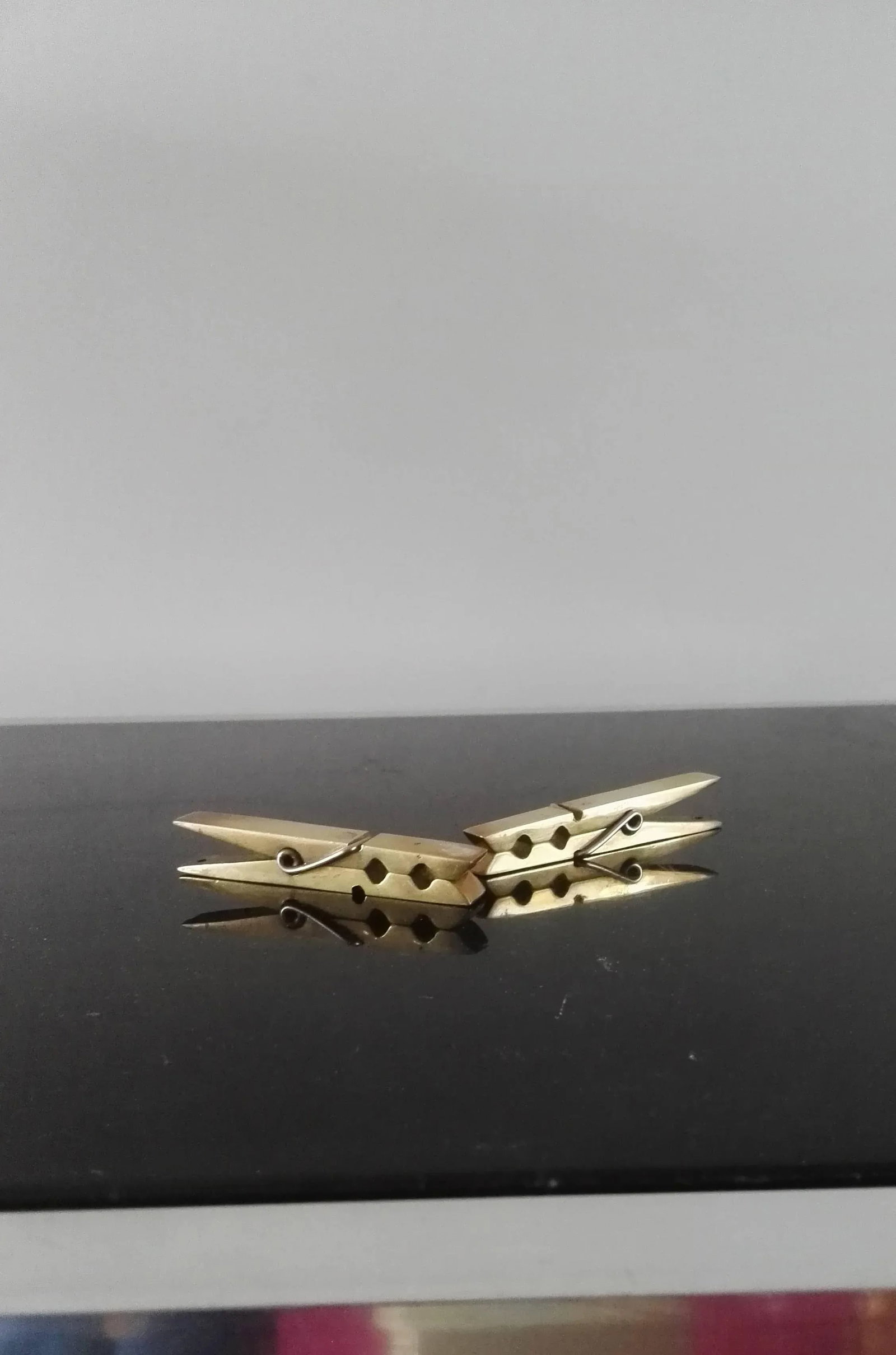 Pair of French 1970s Solid Bronze Mail Clips or Clothespins - 5