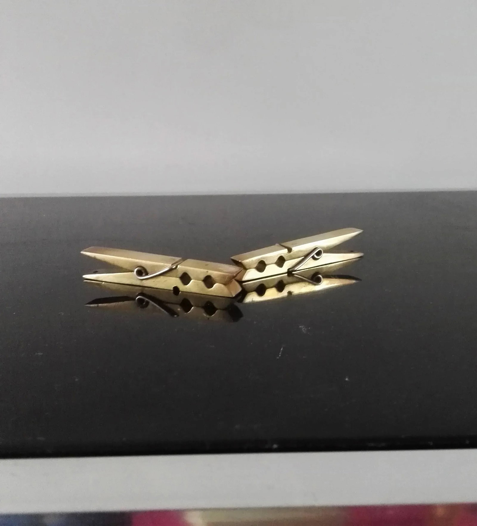 Pair of French 1970s Solid Bronze Mail Clips or Clothespins - 6